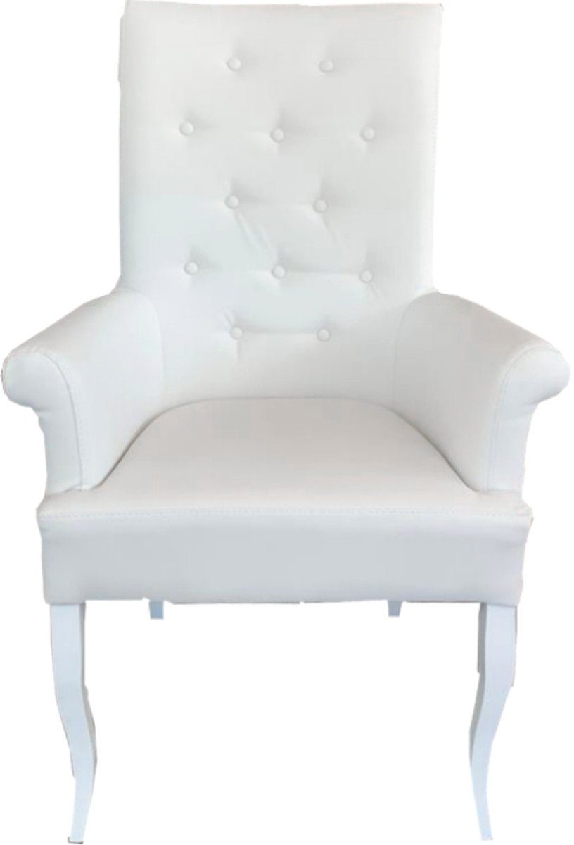 Casa Padrino Esszimmerstuhl Chesterfield Neo Barock Esszimmer Stuhl Weiß / Weiß Kunstleder mit Armlehnen - Barock Möbel | Stühle