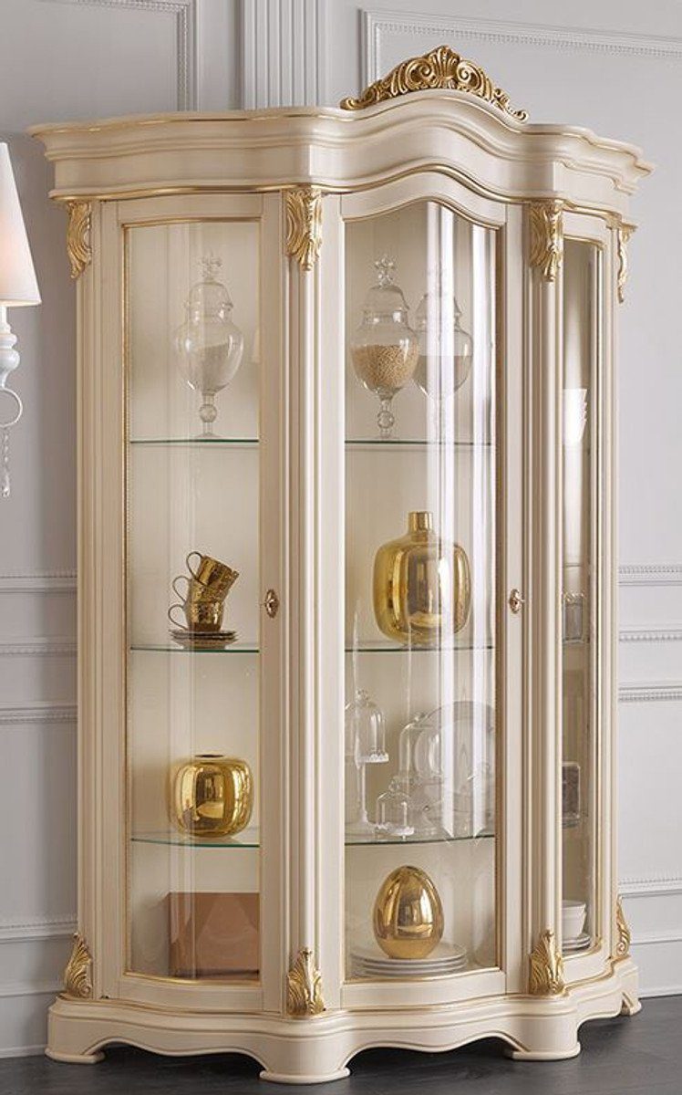 Wohnzimmer Gold 227 155 3 Creme Vitrine Glastüren x Vitrine cm Barock Barock Casa H. 54 mit x Luxus Prunkvoller Vitrinenschrank Edle Möbel - Barock - / Padrino