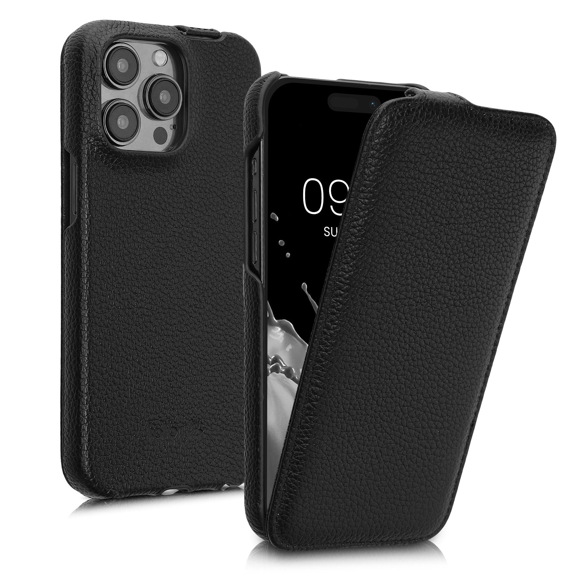 kalibri Handyhülle Flip-Hülle Ultra Slim Tasche für Apple iPhone 15 Pro, Leder Schutzhülle Case