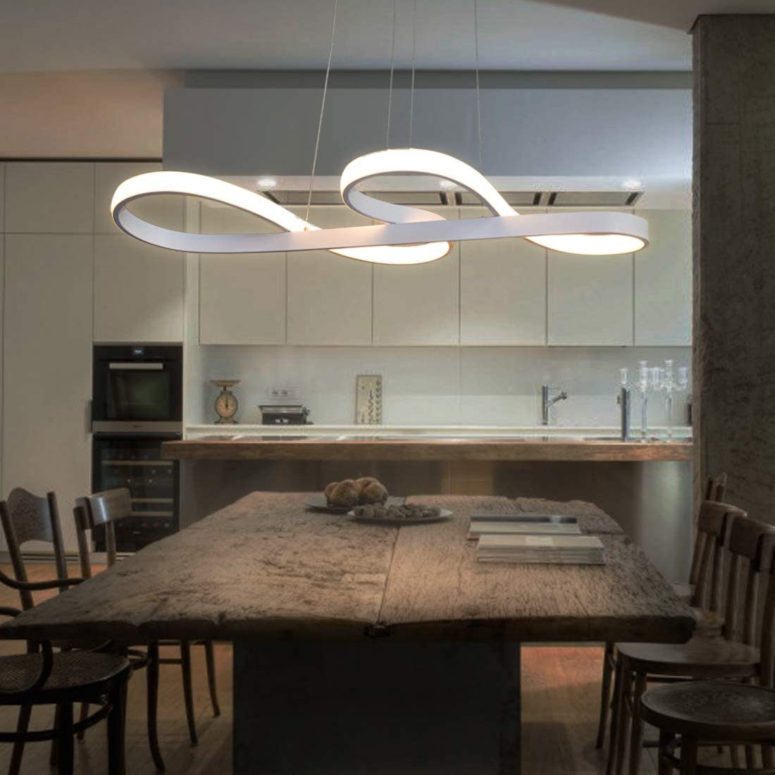 ZMH Pendelleuchte LED Esstisch Schwarz/Weiß Hängeleuchte Modern 47W Dimmbar Esszimmer, LED fest integriert, warmweiß-Kaltweiß, 3000-6500K mit Fernbedienung Pend – Bild 5 von 5