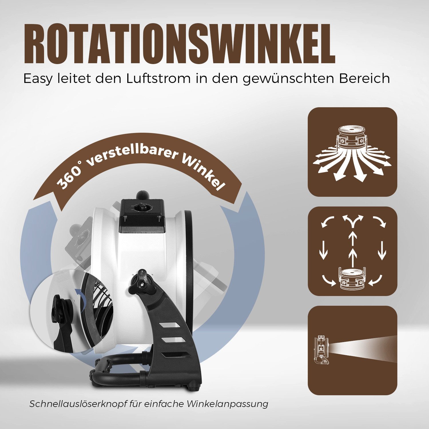XPOWER Tischventilator Luftumwälz Utility Lüfter Elektro Ventilator Laufradventilator, 60W, 900CFM, 3-Stunden-Timer & 4 verstellbare Geschwindigkeiten – Bild 4 von 5