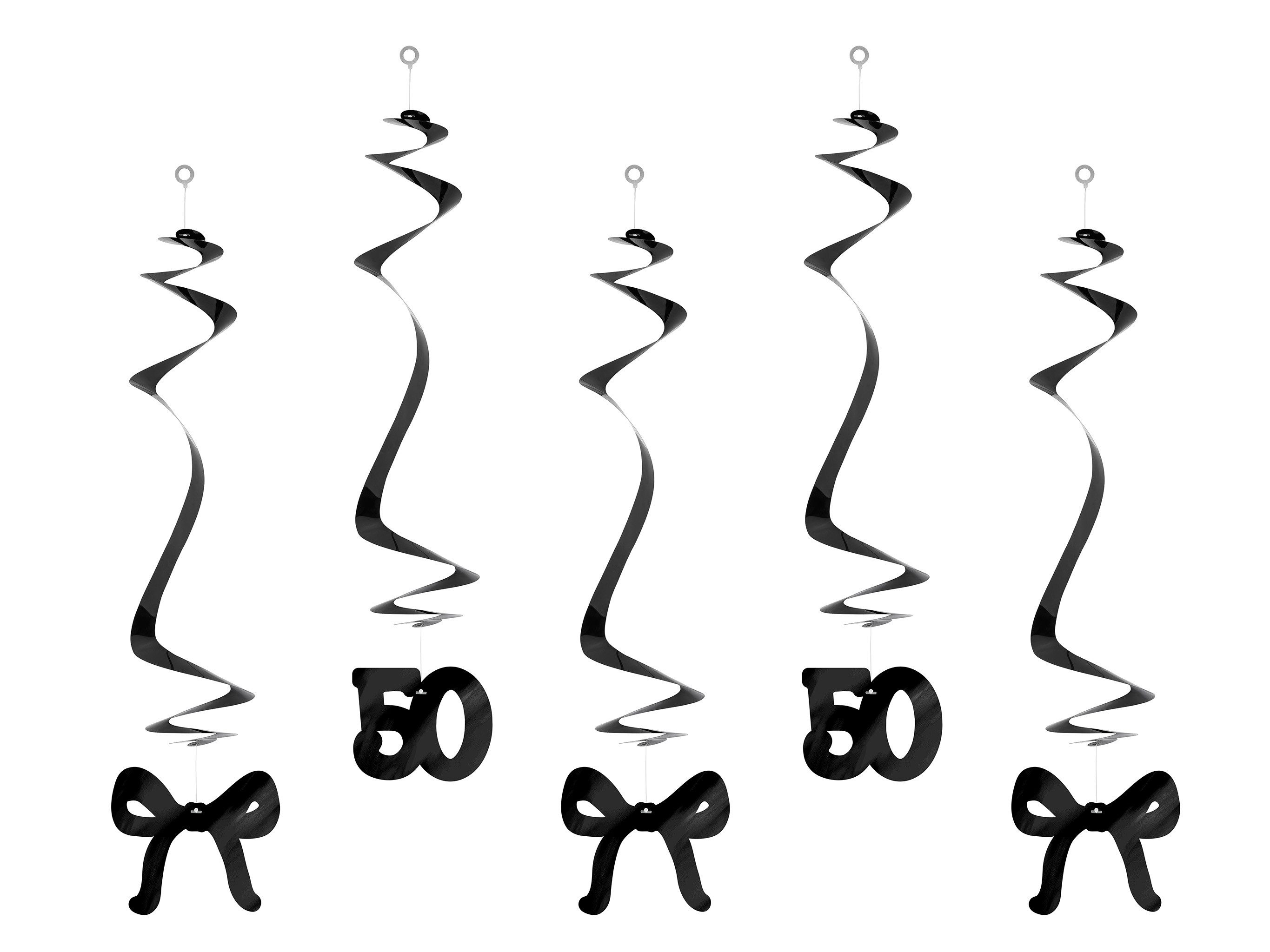 partydeco Girlande, Spiralgirlande 50cm Deckenhänger Zahl 50 und Schleifen 5er Set Schwarz