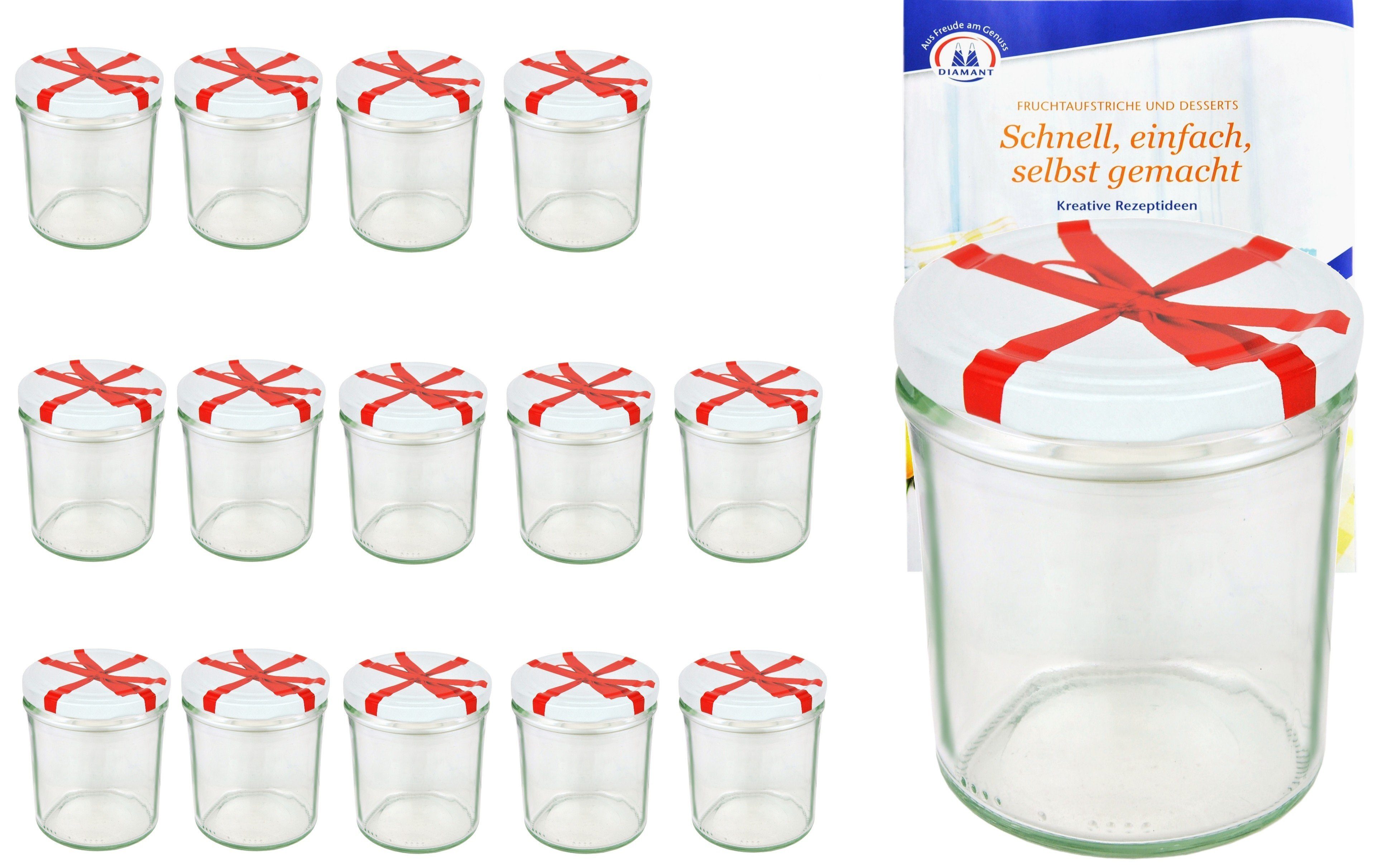 MamboCat Einmachglas 15er Set Sturzglas 350 ml To 82 Schleifendekor Deckel incl. Rezeptheft, Glas