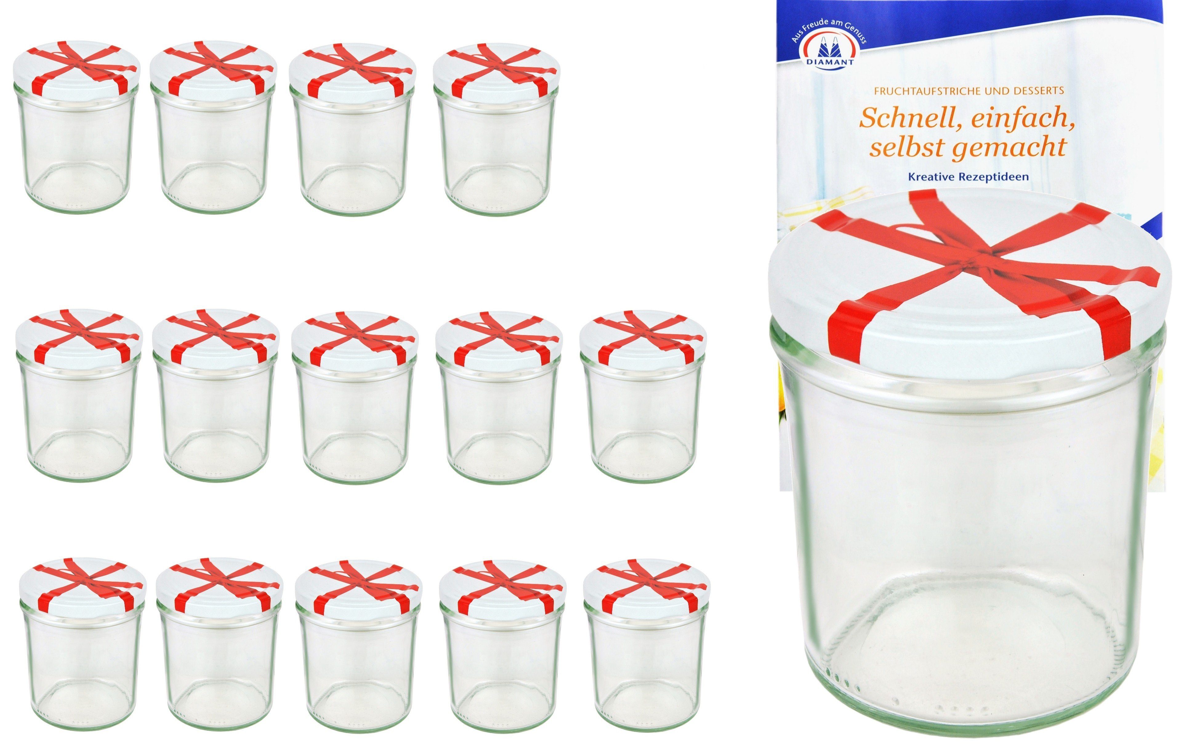 Einmachglas 15er Set Sturzglas 350 ml To 82 Schleifendekor Deckel incl. Rezeptheft