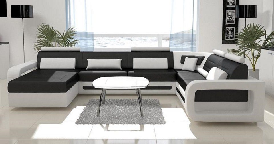 Polster Ecksofa, Design Wohnlandschaft Ecksofa Schwarz/Weiß Form Garnitur Sofa Couch JVmoebel U