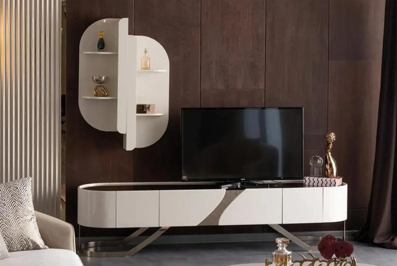 Xlmoebel Sideboard Elegante Wohnwand mit verspiegeltem Finish und Stauraum (Sideboard + Wandregal, Sideboard + Wandregal), Hergestellt in Europa