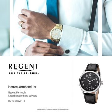 Regent Quarzuhr Regent Herren Armbanduhr Analoganzeige, (Analoguhr), Herren Armbanduhr rund, groß (ca. 42,5mm), Lederbandarmband