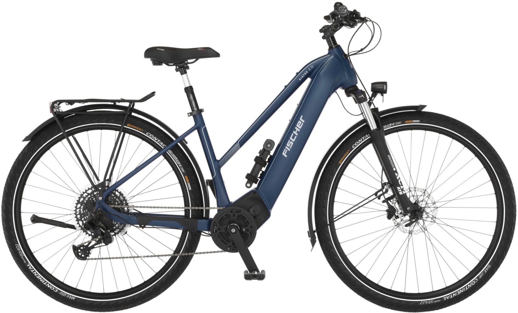 FISCHER Fahrrad E-Bike VIATOR 8.0i Damen, 12 Gang SRAM Eagle SX Schaltwerk, Kettenschaltung, Mittelmotor, 711 Wh Akku, (mit Faltschloss), Pedelec, Elektrofahrrad für Damen u. Herren, Trekkingrad