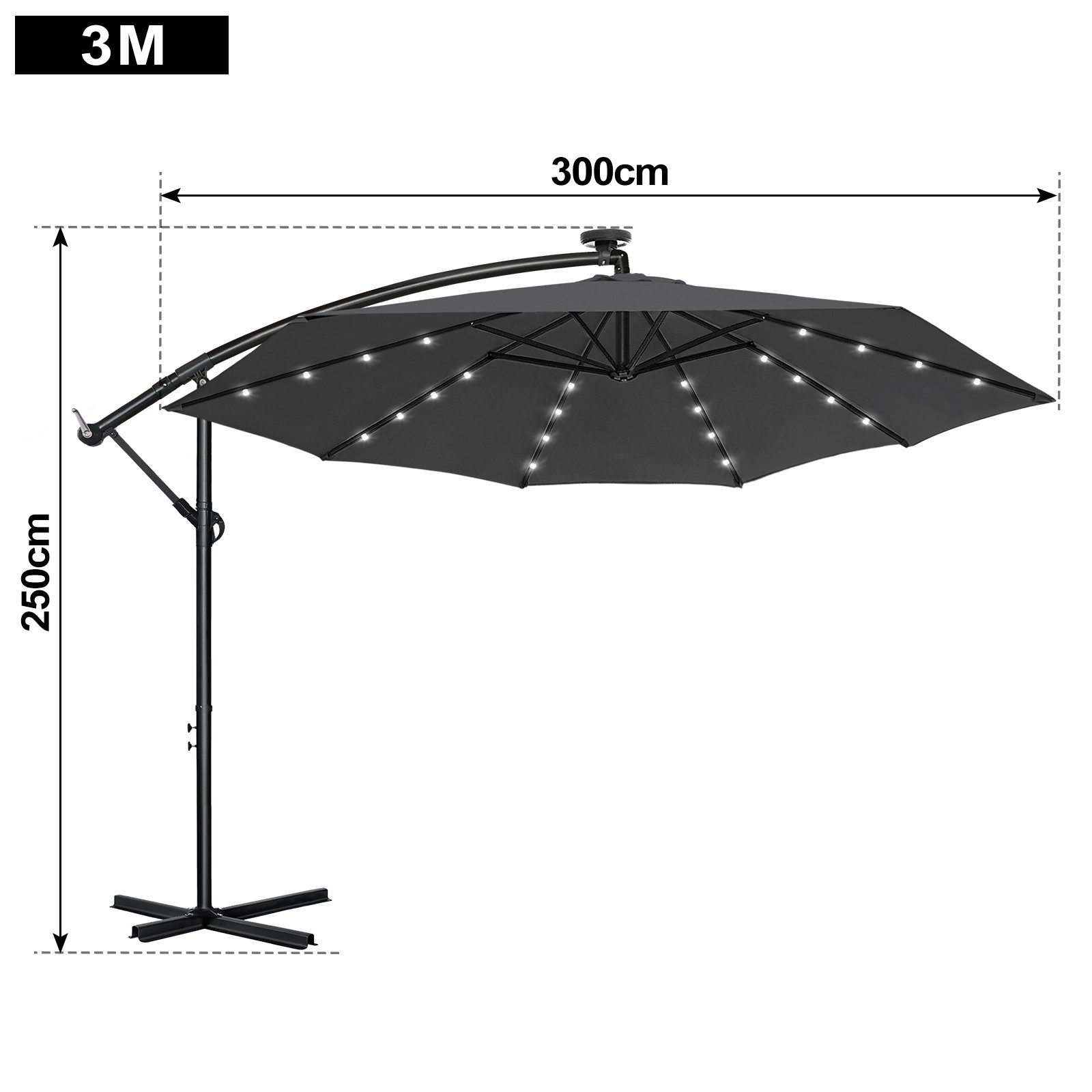 FIVMEN Sonnenschirm 300cm Balkonschirm Gartenschirm mit Solarbetriebene UV Schutz, Höhenverstellbarer Balkonschirm Gartenschirm Sonnenschirme – Bild 2 von 5
