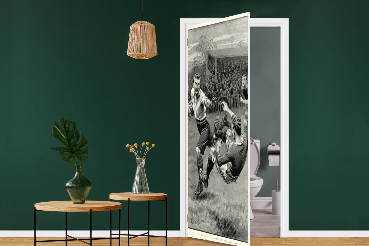 für Tür, cm 75x205 eines St), Türaufkleber, Türtapete historische Illustration Eine Rugbyspiels, (1 Matt, bedruckt, MuchoWow Fototapete