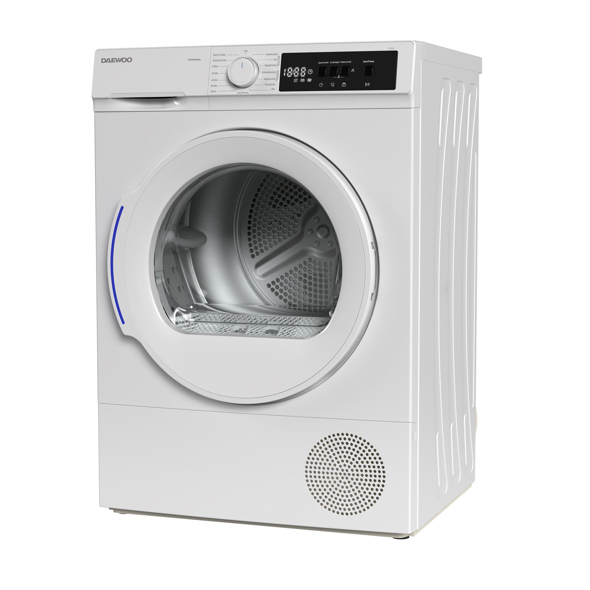 Daewoo Wärmepumpentrockner TD-BR8GP0WE0-DE, DrumLight, BabyCare, Startzeitauswahl, Knitterschutz