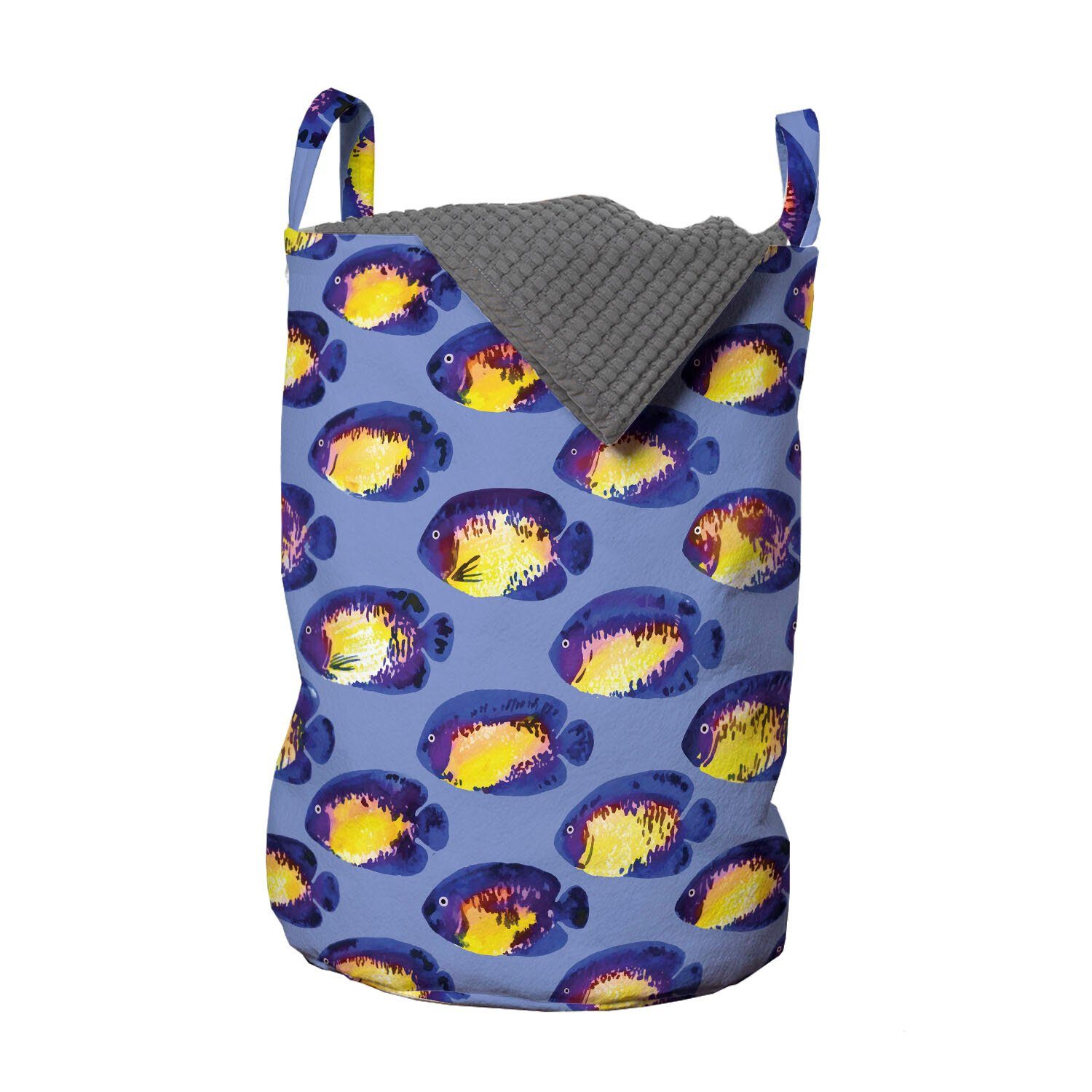 Abakuhaus Wäschesäckchen Wäschekorb mit Griffen Kordelzugverschluss für Waschsalons, Fisch Aquarell Blick Coral Tier