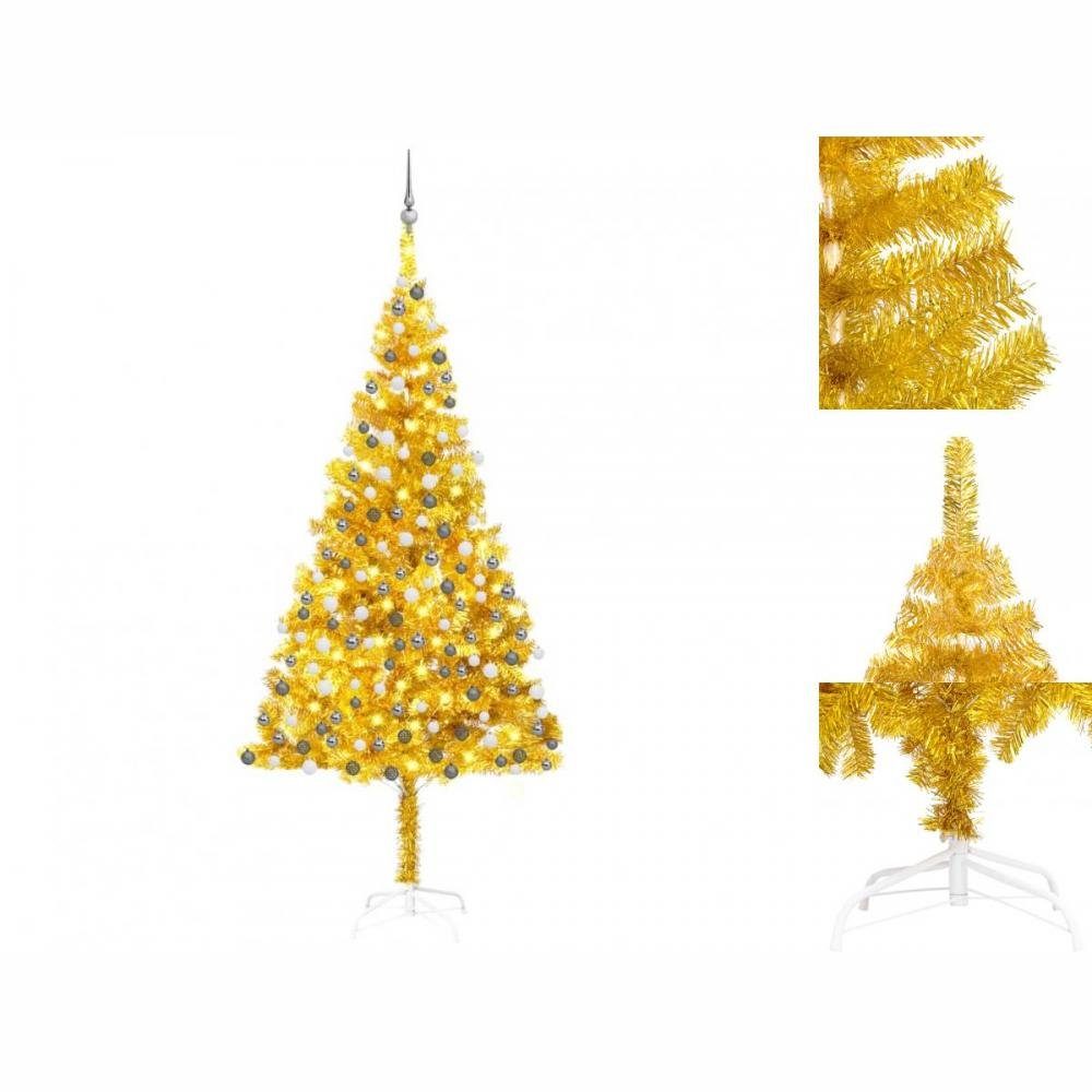 vidaXL Künstlicher Weihnachtsbaum Künstlicher Weihnachtsbaum mit LEDs Kugeln Golden 210cm PET