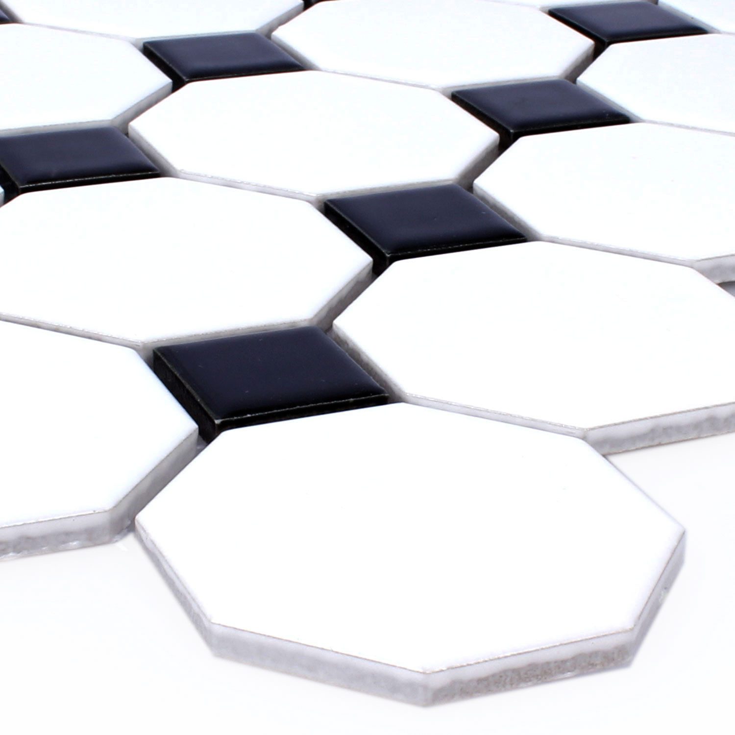 Mosafil Mosaikfliesen Keramik Mosaikfliesen Octagon Belami Schwarz Weiß 56, Keramik 29.500x29.500, weiß-schwarz, Verlegefertig auf ein Netz geklebt - Frostsicher - Wasserfest