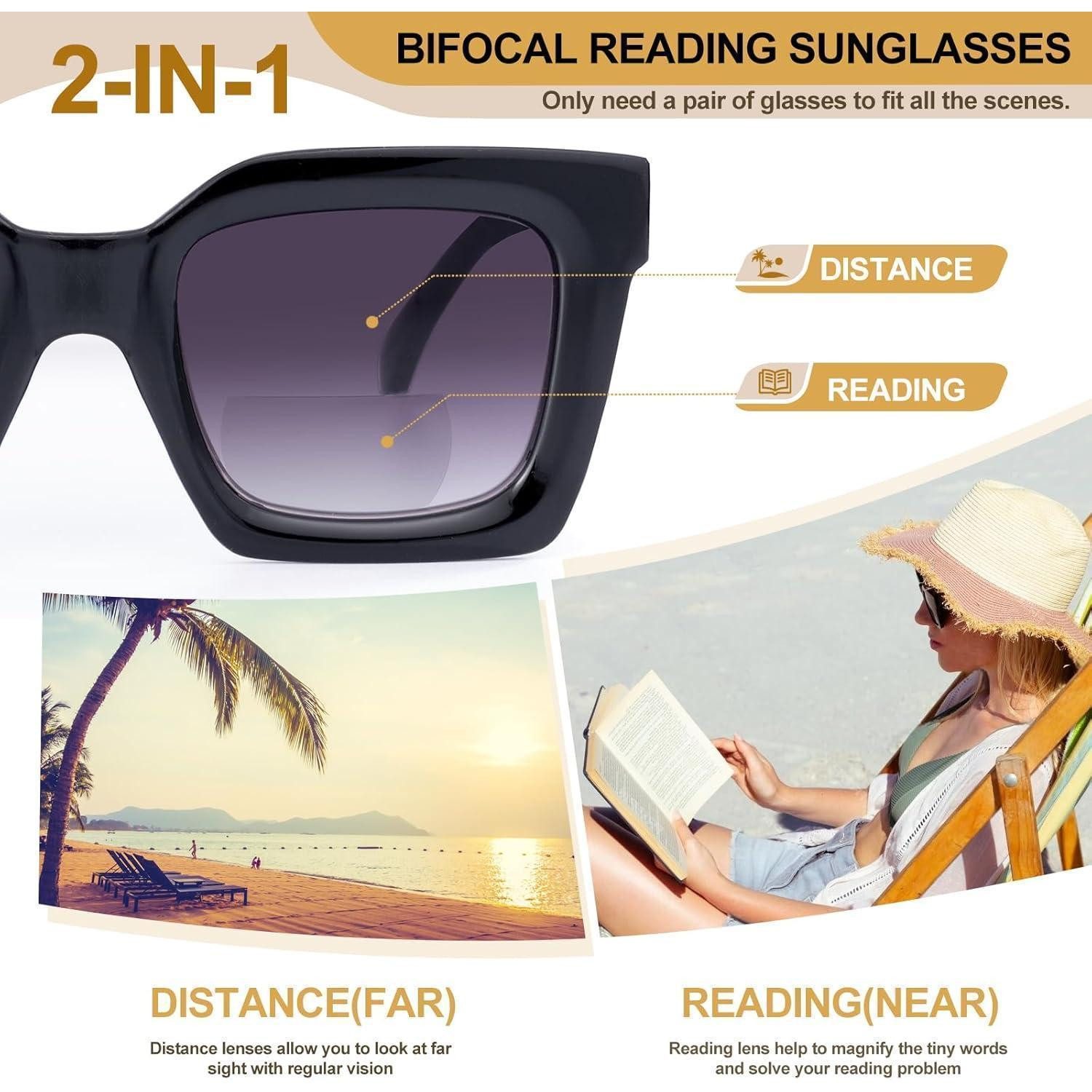LuxusKollektion Retrosonnenbrille Bifokale Lesesonnenbrille 2er-Pack Schwarz 3.5