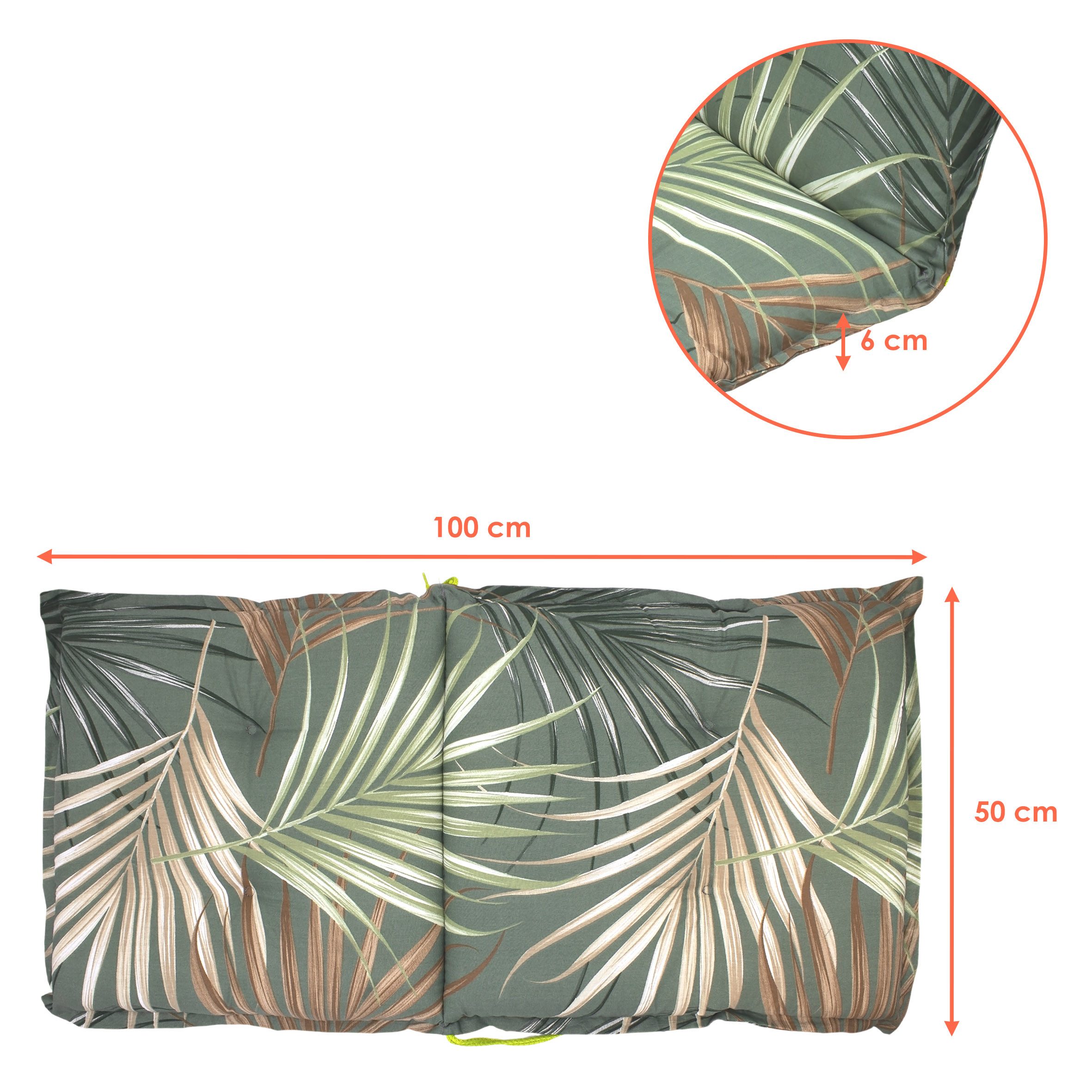 Spetebo Polsterauflage Universal Auflage "Palmen" mit Einstellband Gartenstuhl Kissen, (1 St), mit Eckbändern
