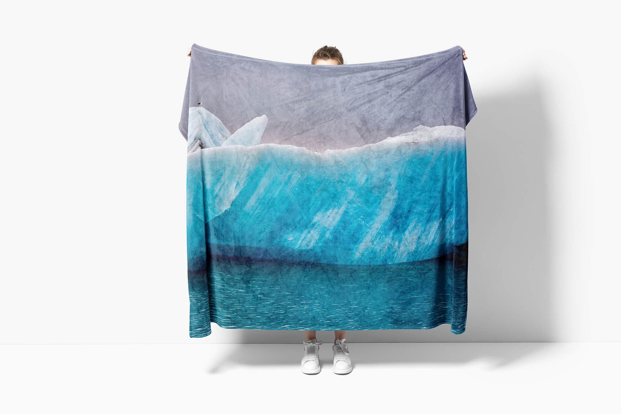 Sinus Art (1-St), Strandhandtuch Handtücher Handtuch Saunatuch Kuscheldecke mit Eis Fotomotiv Handtuch Wasser, Eisberg Baumwolle-Polyester-Mix