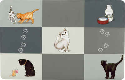 TRIXIE Futternapf Napfunterlage - Patchwork Cat, 44x28 cm, grau, Kunststoff