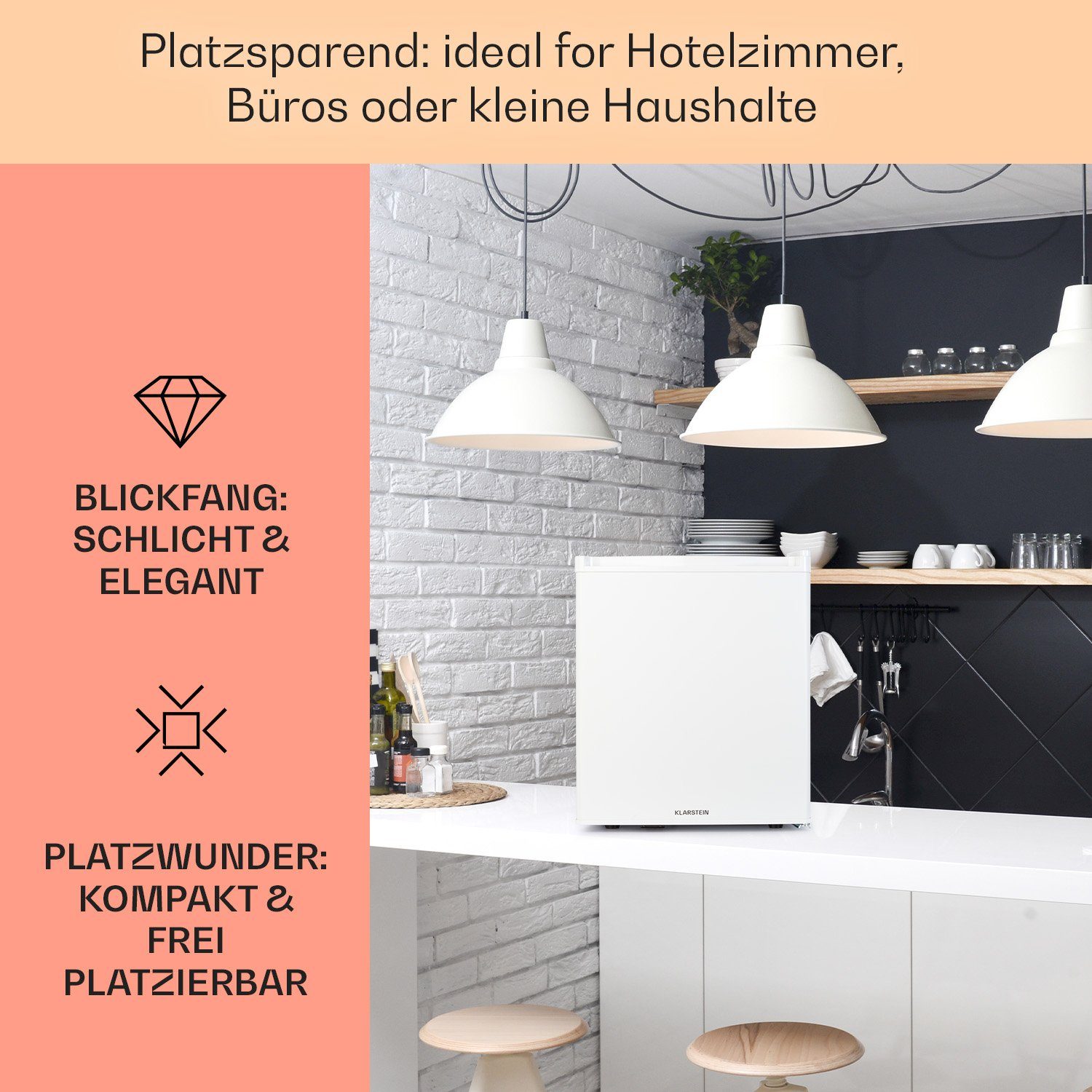 Klarstein Table Top Kühlschrank HEA3-HappyH-38l-WHC 10046361, 51 cm hoch, 43 cm breit, Bier Hausbar Getränkekühlschrank Hotel Mini Fridge