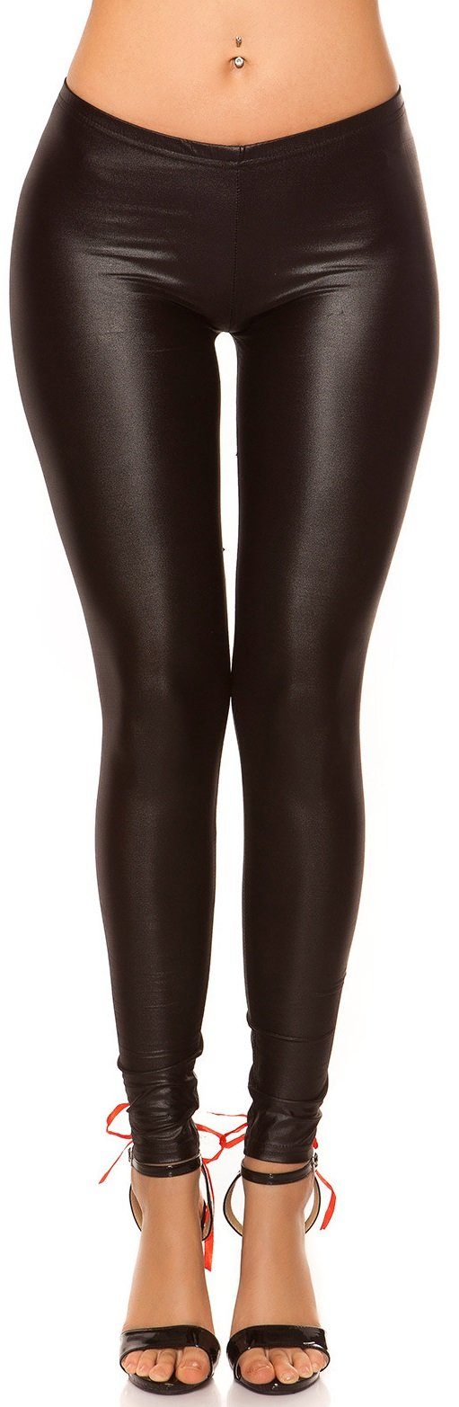 Koucla Wetlook Leggings mit Schnürung Leggings schwarz hinten