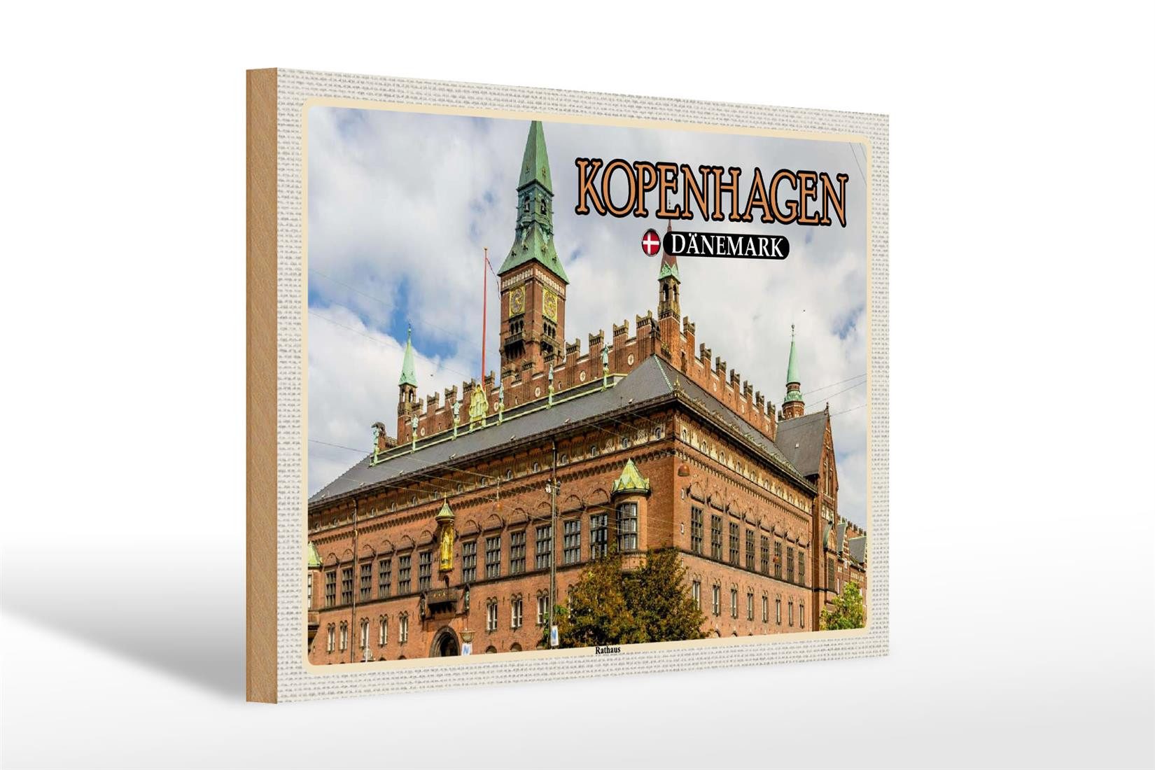 Femer GmbH Holzbild Reise 30x20cm Kopenhagen Dänemark Rathaus, (1 St), Glatte Holzfaserplatte (MDF), vorn beschichtet