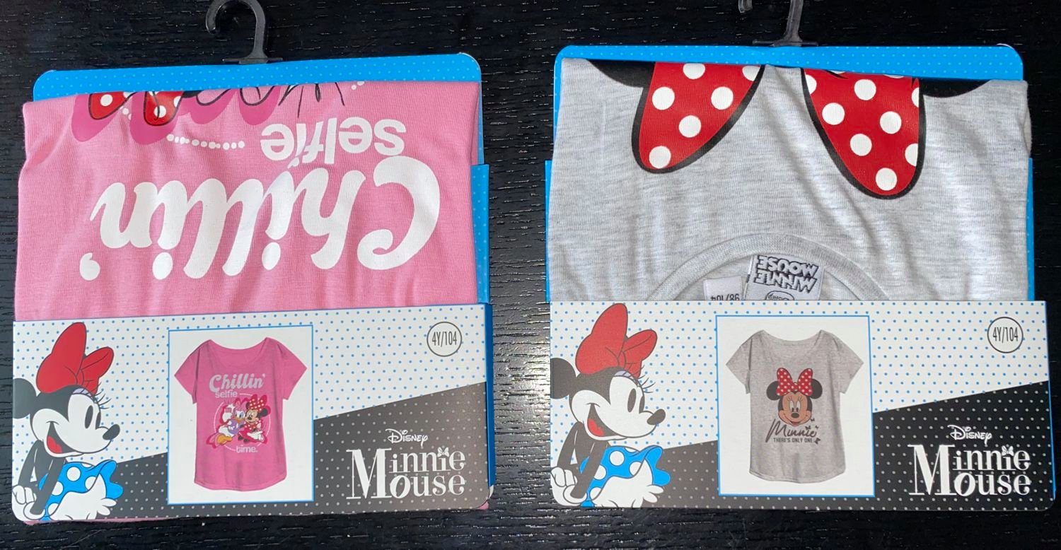 Disney Minnie Mouse Print-Shirt 2x MINNIE MOUSE T-Shirt Mädchen Doppelpack grau + rosa Mädchenshirt Kinder Größen 92 104 116 128 für 2 3 4 5 6 7 8 9 10 Jahre