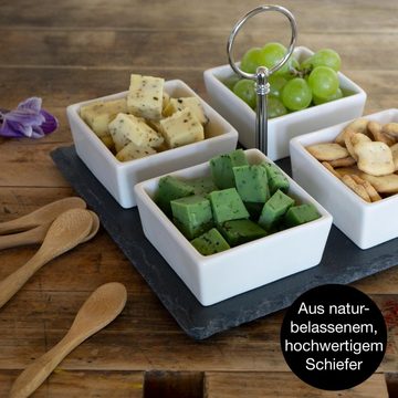 Moritz & Moritz Servierplatte Servierplatte mit Dipschalen - Schieferset Saffron, Schiefer, Keramik, Bambus, (Set)