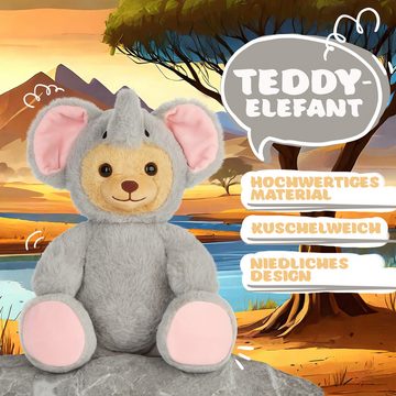 BRUBIES Kuscheltier Teddy Elefant - 25 cm Teddybär im Elefantenkostüm mit Kapuze (Plüschtier für kuschelige Abenteuer, 1-St), Kuscheltier Geschenk für Kinder