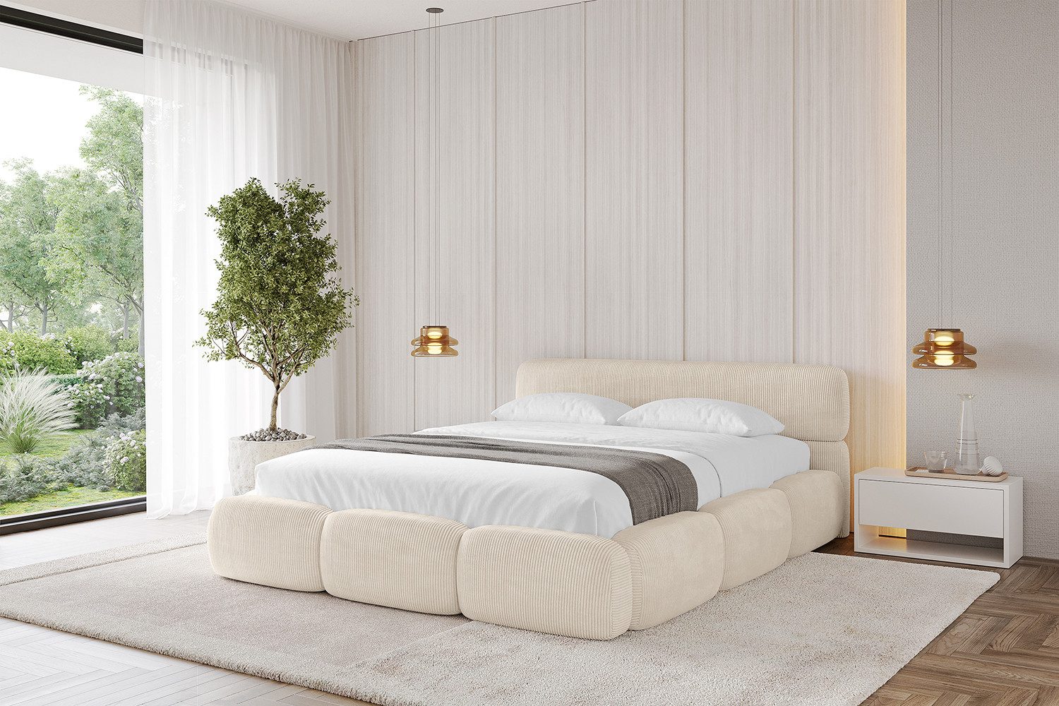 ALTDECOR Polsterbett ELVA-v1 (Polsterbett mit Bettkasten und Lattenrost, Boxbett ohne Matratze), Doppelbett mit Stauraum, Bett mit Kopfteil