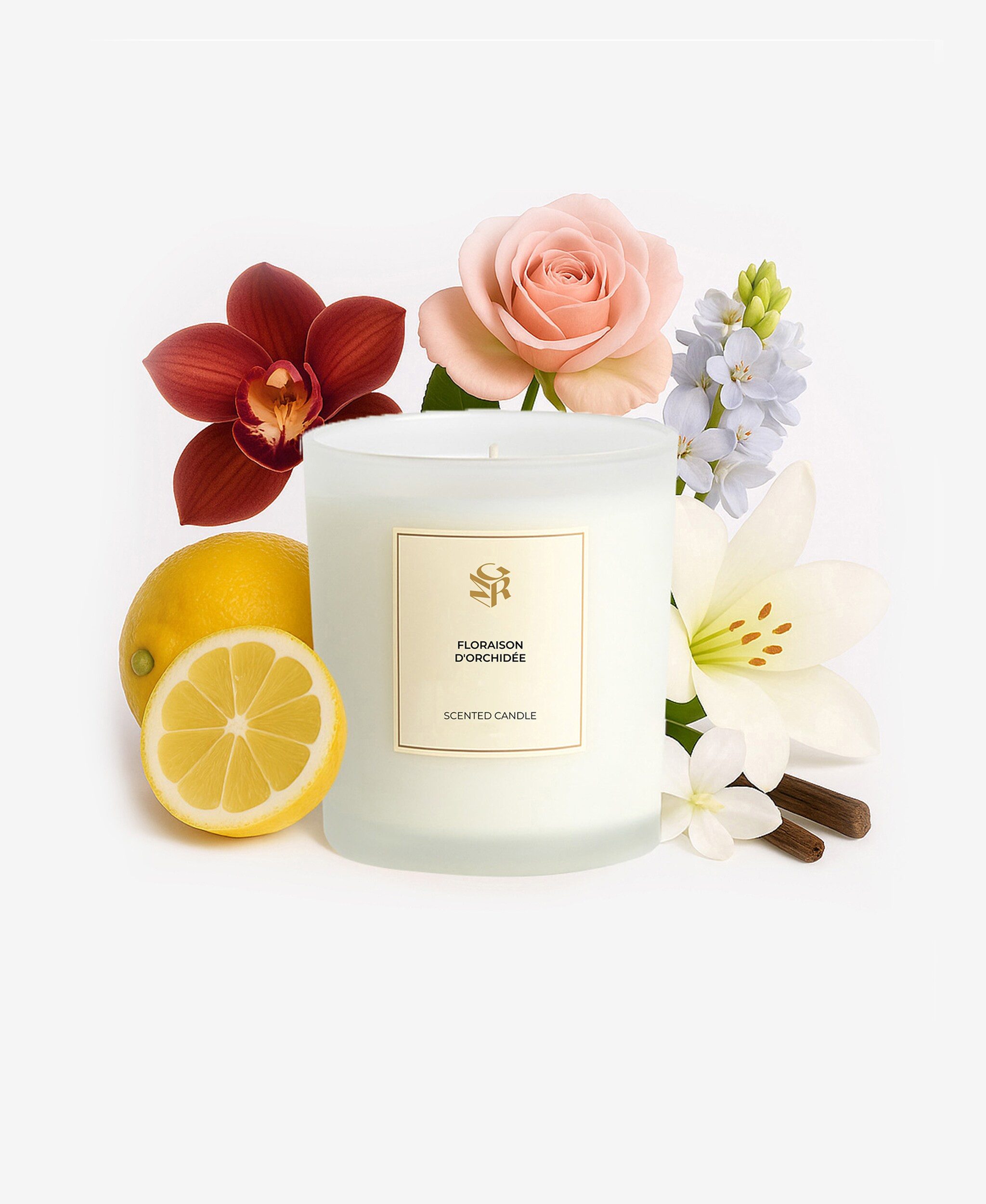 GLAMIRA Stumpenkerze Floraison d'Orchidée (1-tlg), Poetische Hommage an blühende Orchideen, mit Sandelholz und Myrrhe