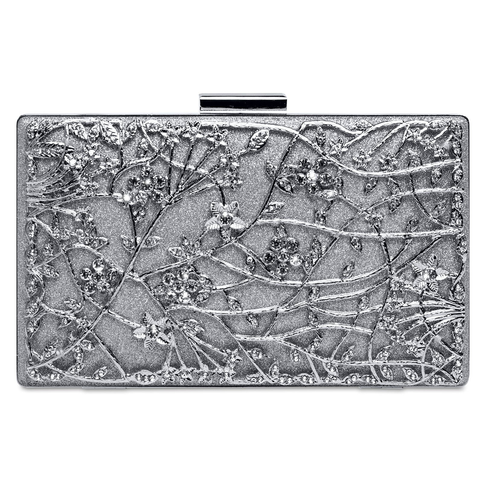 Clutch TA528 außergewöhnliche elegante Damen Box Clutch mit floralem Metalldekor