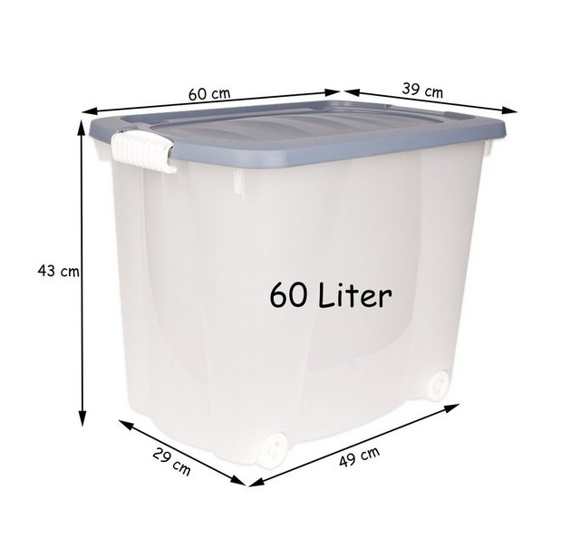 BigDean Aufbewahrungsbox mit Deckel & Rollen 100% recyceltes Plastik Made in Germany 60x38x43cm (4 St)