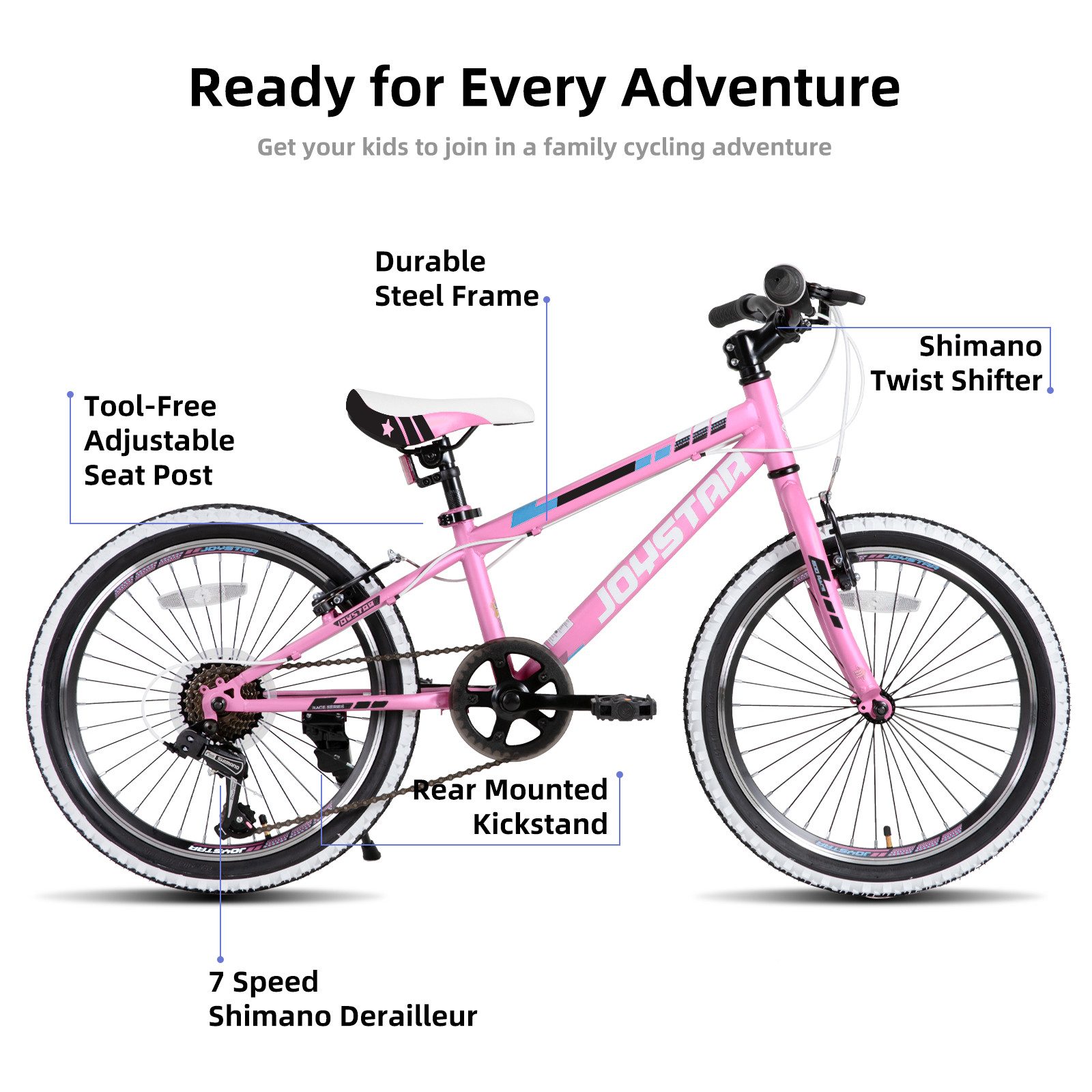 JOYSTAR Kinderfahrrad 20 Zoll Kinderfahrrad für Jungen & Mädchen im Alter von 7-12 Jahren, Hardtail Mountainbike mit 7-Gang Schaltung, Doppel-V-Bremse