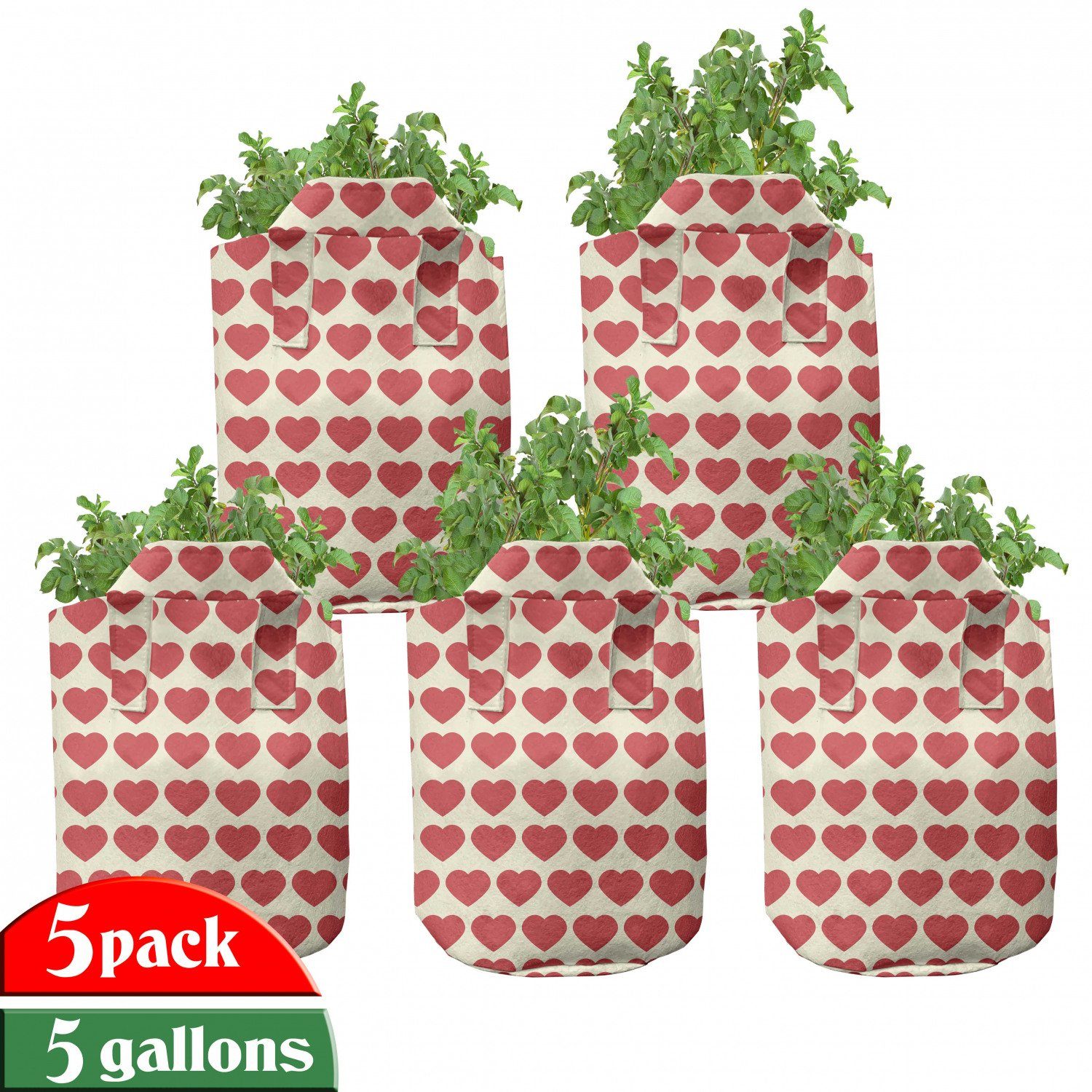 Abakuhaus Pflanzkübel hochleistungsfähig Stofftöpfe mit Griffen für Pflanzen, Valentine Vibrant Red Hearts