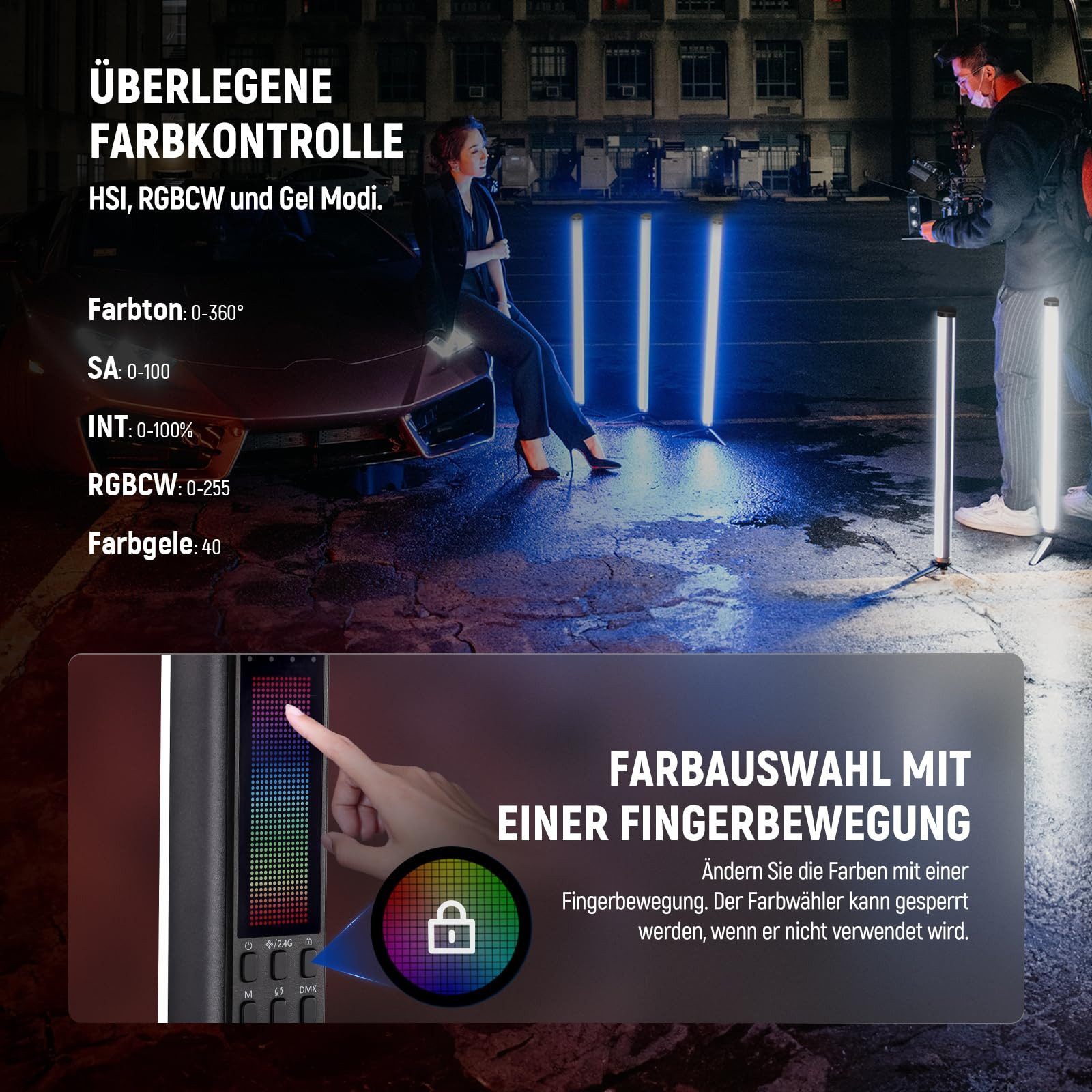Neewer Videoleuchte TL60 RGB Lichtstab, 20W Vollfarbe RGBWW, APP/2,4 GHz/DMX-Steuerung, 2500-10000K, LED Videolicht Wand Tube Stick für Studio Fotografie – Bild 5 von 5