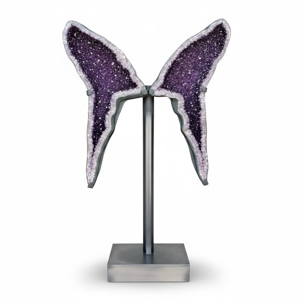 Steinfixx® Edelstein XXXL Amethyst Schmetterling auf Metallständer 180x115x17cm, (sagenhafte 136 KG, 1-St., Highlight für jeden Raum, absoluter Blickfang), AAA-Qualität aus Brasilien - Unikat