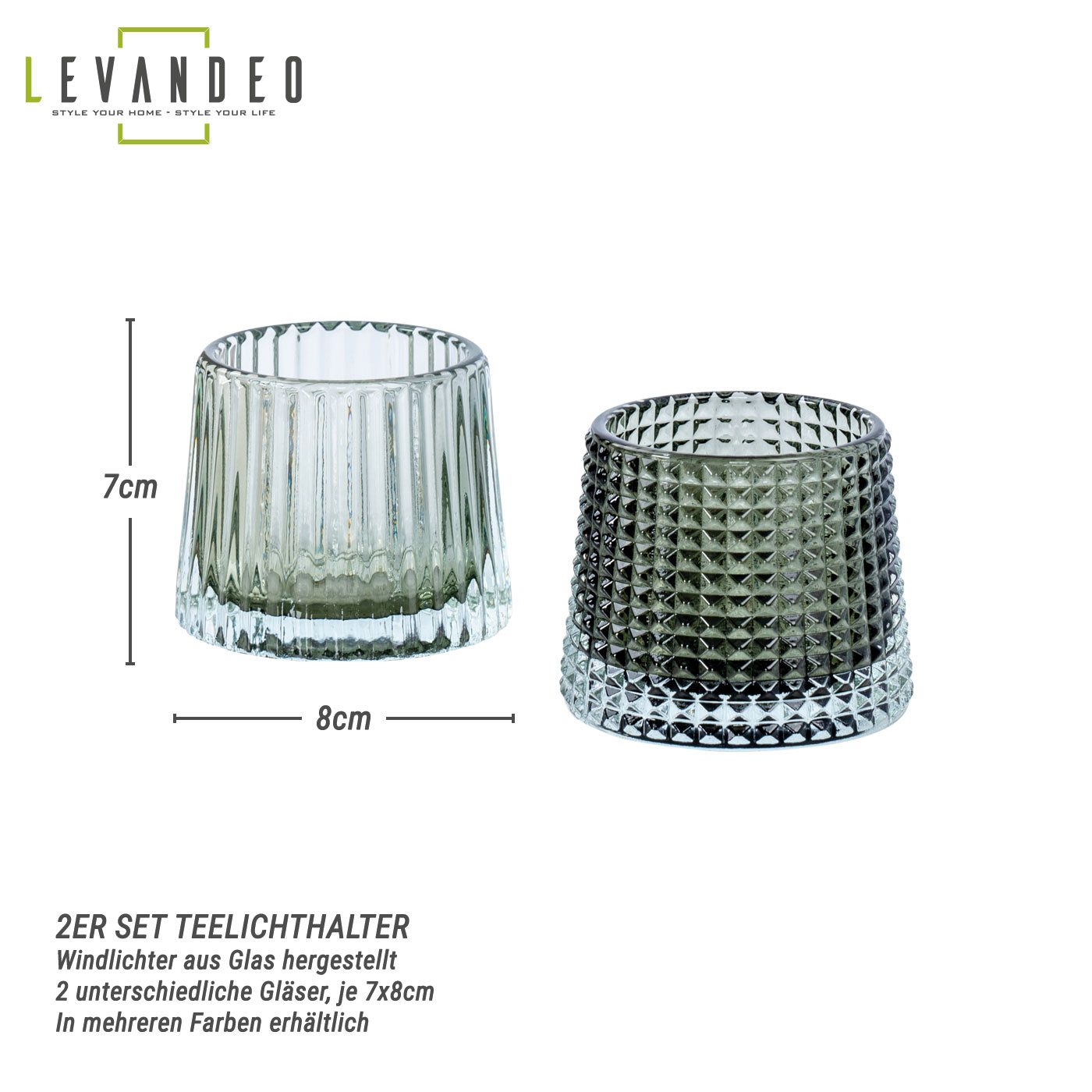 Levandeo® Teelichthalter, 2er Set Teelichthalter H7cm Glas Grün Kerzenhalte günstig online kaufen
