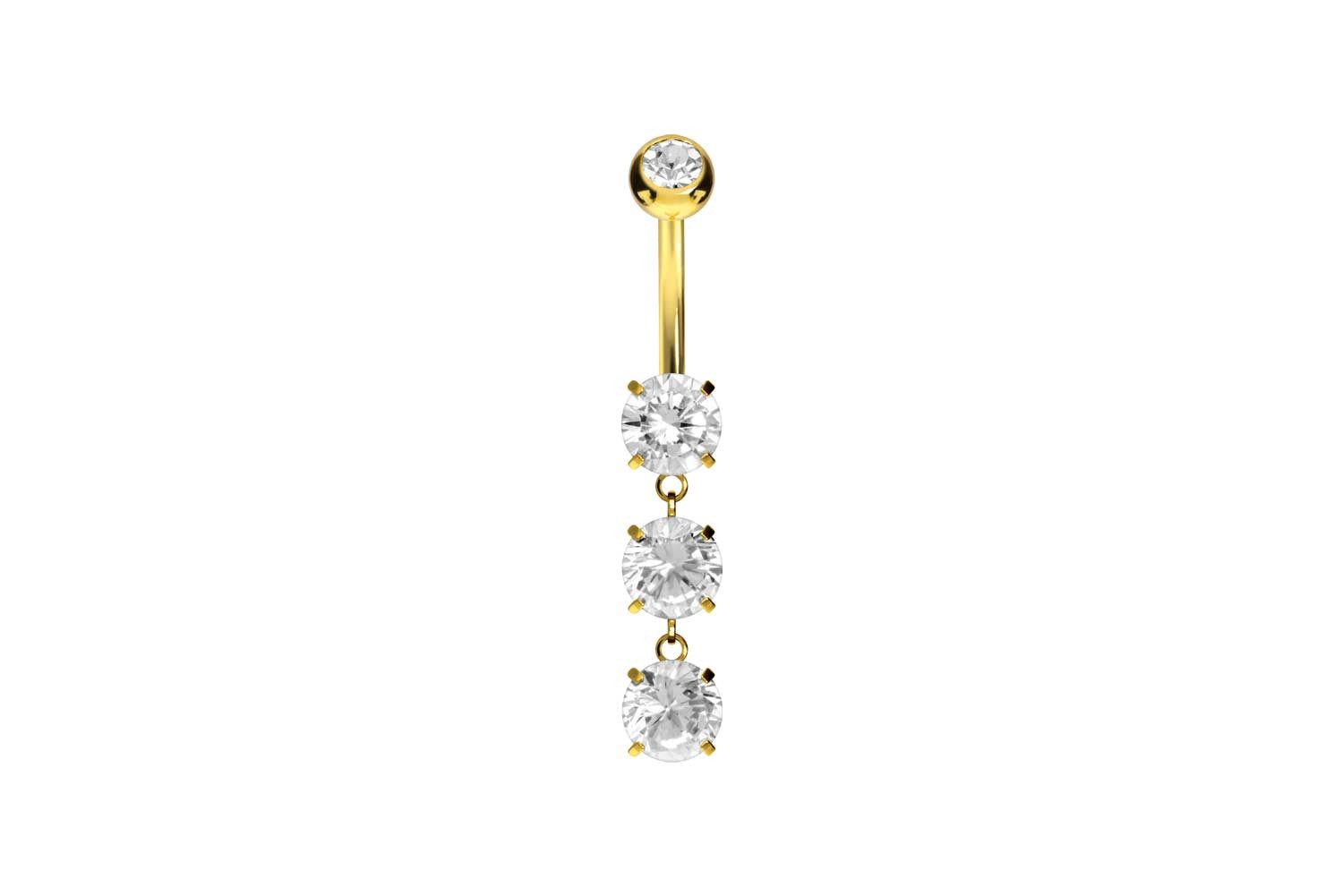 Bauchnabelpiercing Titan Bananabell mit Innengewinde 3 KRISTALLE