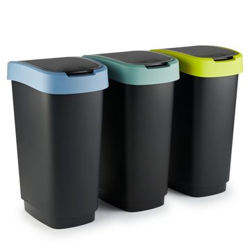 ROTHO Mülleimer Twist 3er-Set Mülleimer 50l mit Deckel, Kunststoff (PP) BPA-frei