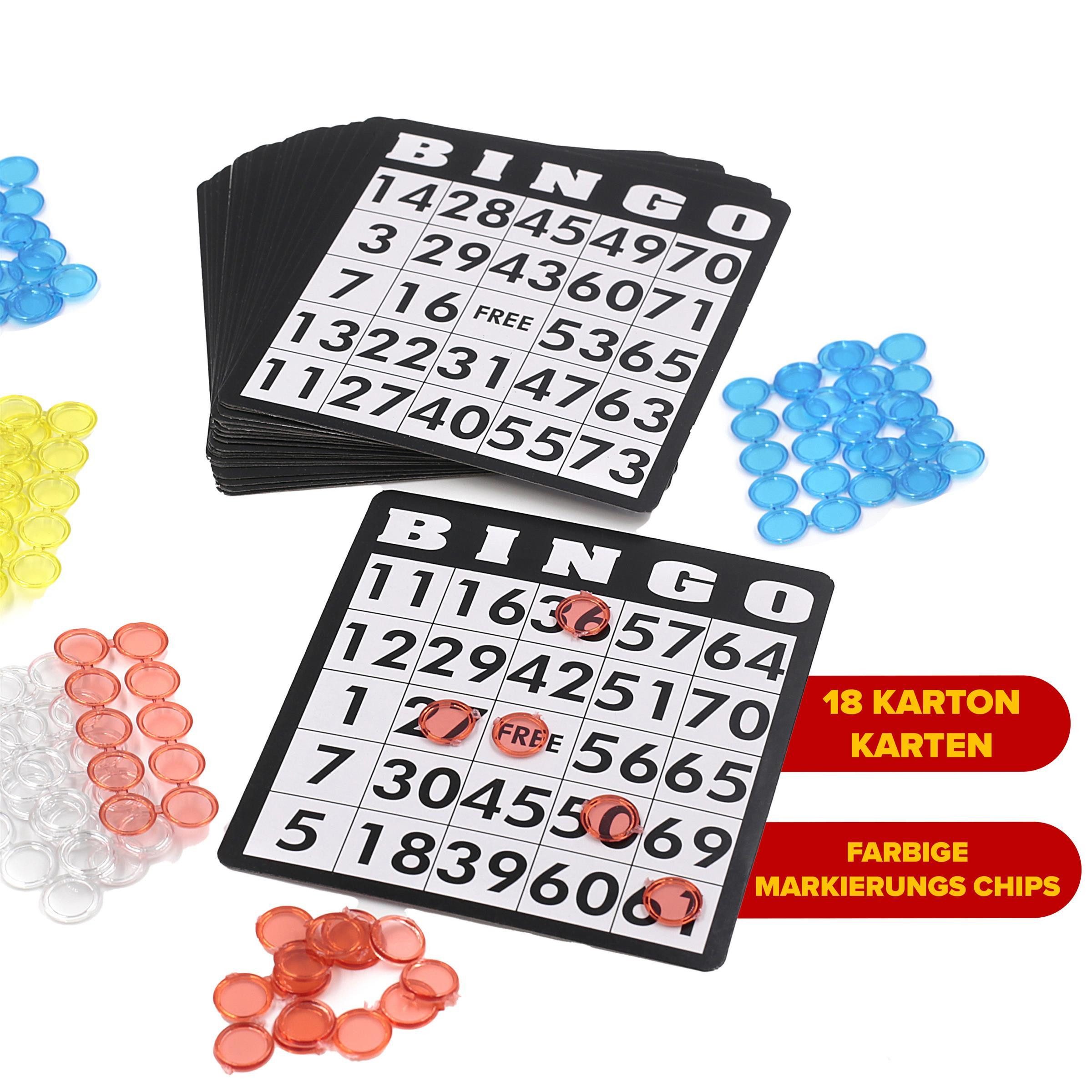 Kyto Spiel 18 Bingotickets 75 Bingo Kugeln 150 Chips Spielbrett + 500 Bingokarten, Bingospiel