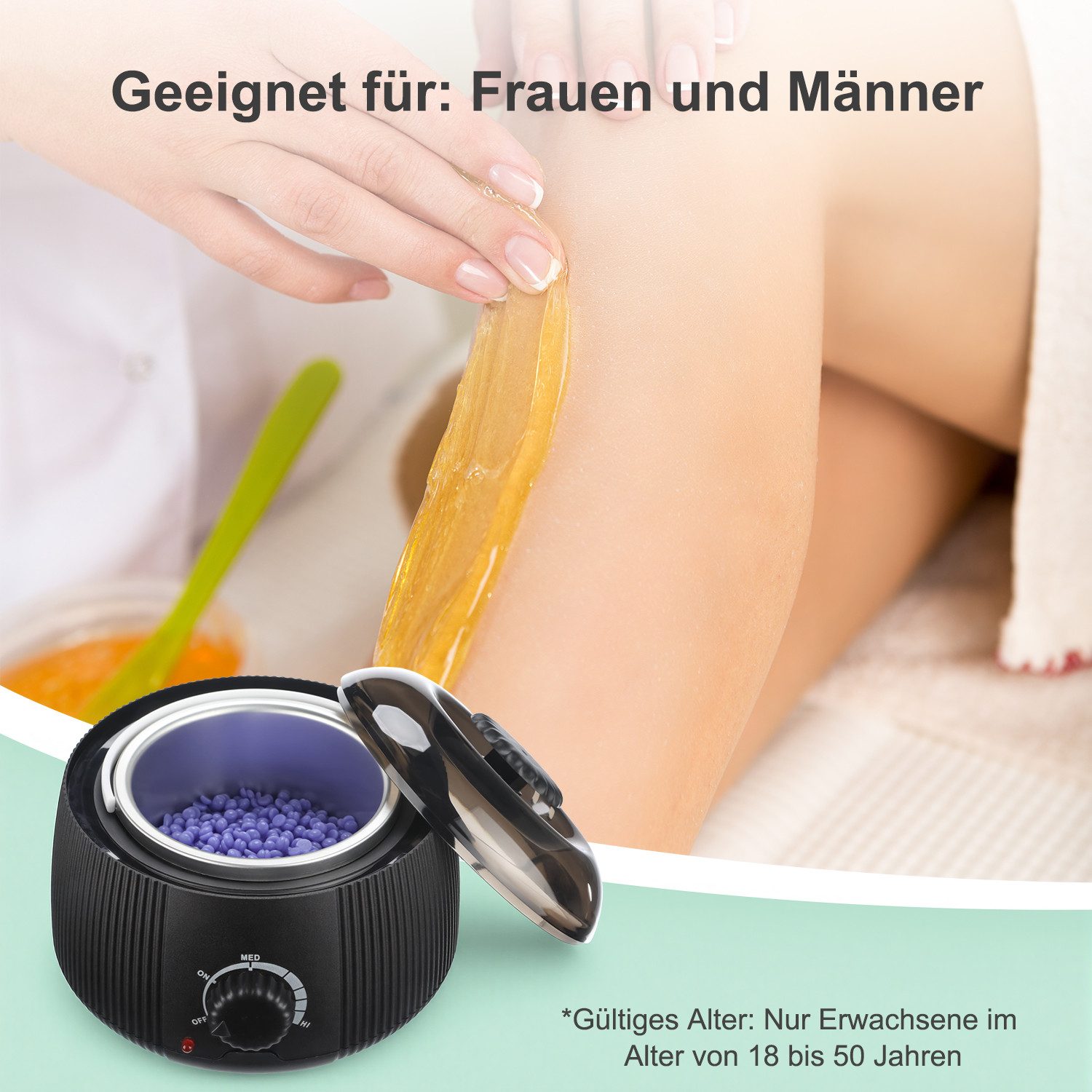 oyajia Enthaarungswachs Wachswärmer Set, Haarentfernung Waxing Kit mit 4X100g Wachsperlen, 20 Holzspateln, 5 x Aluminiumfolienschale, für Gesicht, Bikini, Bein