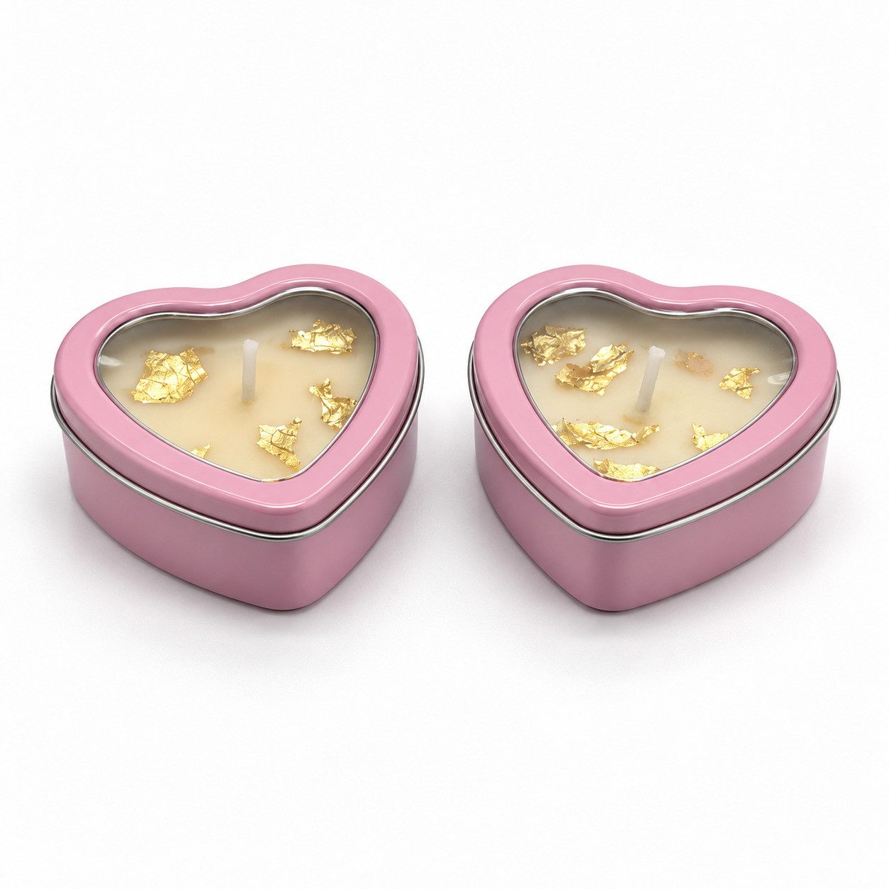 WS-Trend Formkerze Handgemachte Liebe Herzen Sojawachs Kerze 2er Set mit Goldenem Glitzer (Set)