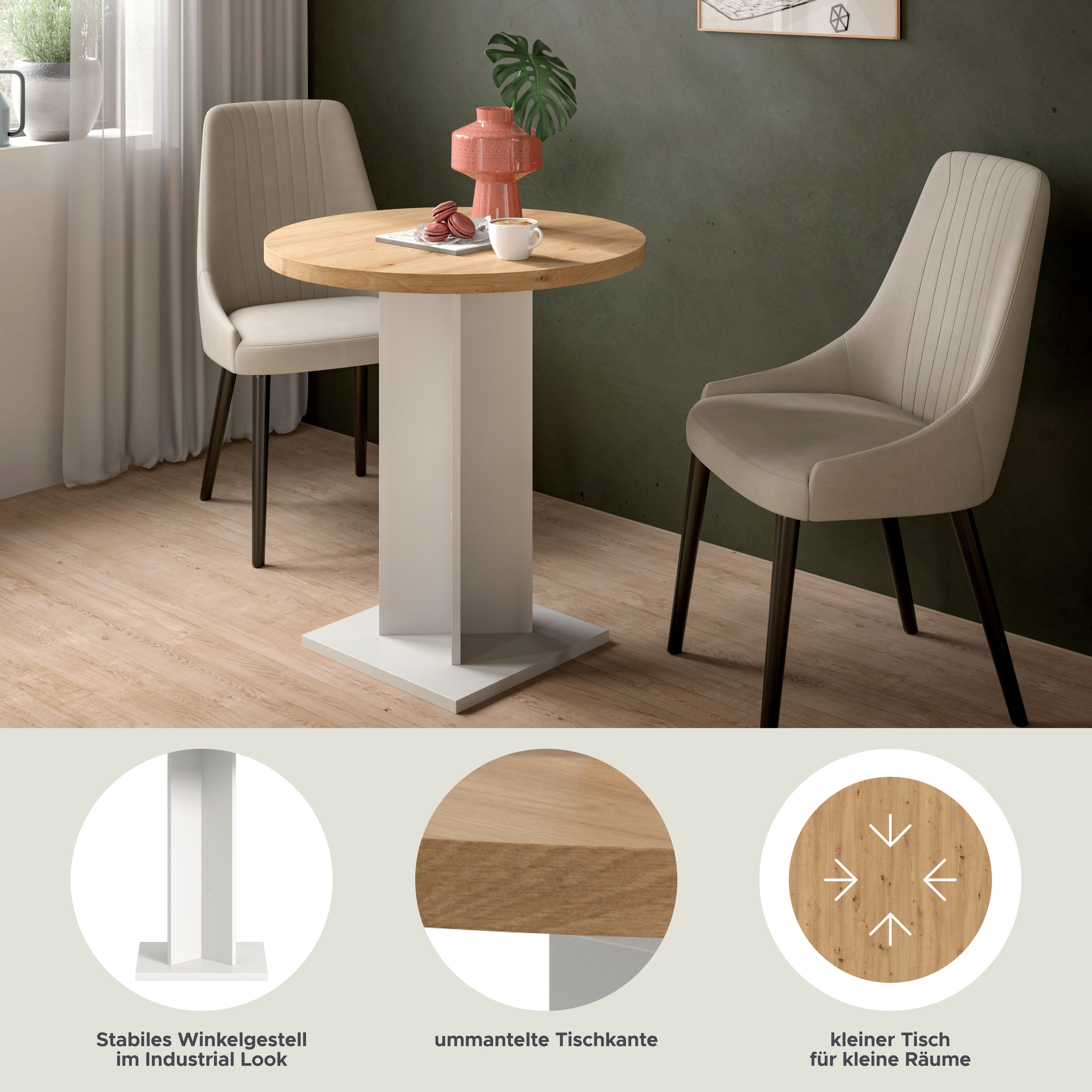 Home affaire Esstisch GERO, 70x76x70 cm, mit Säulengestell, runde Tischplatte (1-St., in verschiedenen Ausführungen erhältlich), Tisch, Esstisch, Esszimmer, Esszimmertisch, Küchetisch, Bartisch