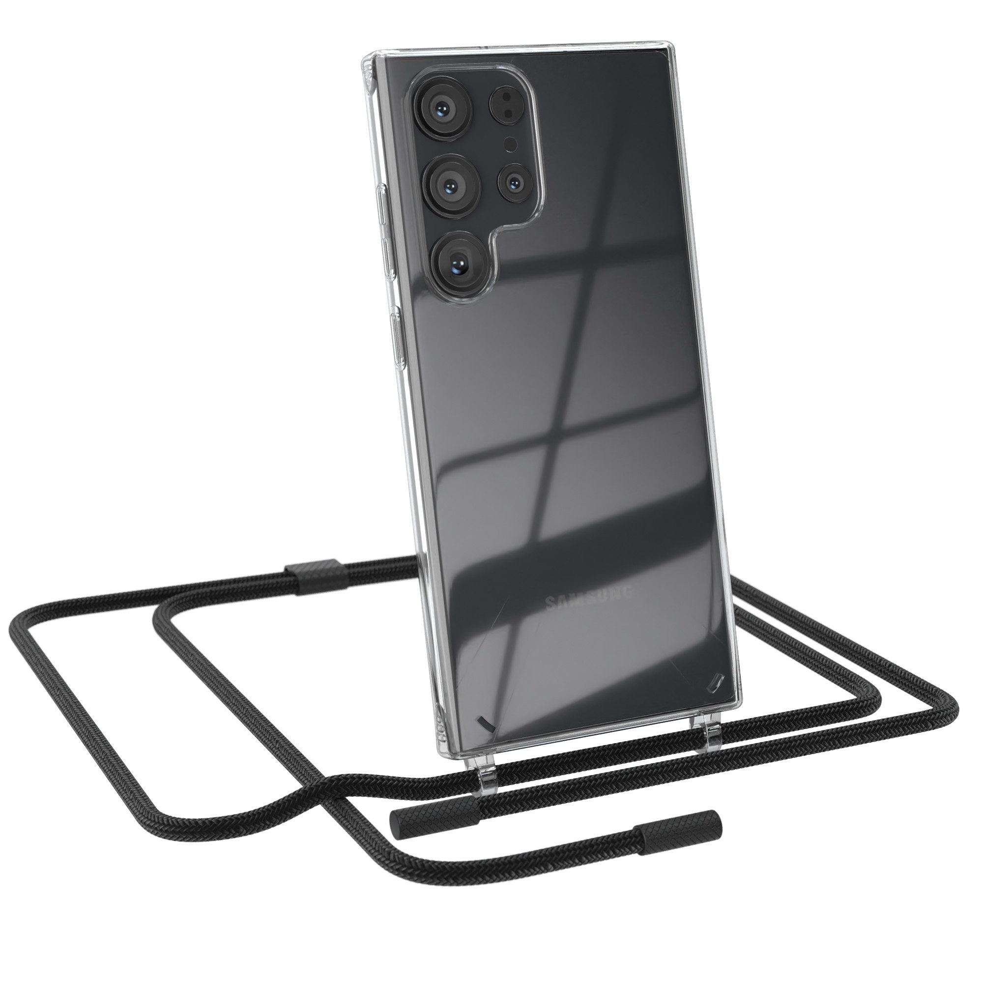 EAZY CASE Handykette Silikon Kette Unifarbe für Galaxy S23 Ultra 6,8 Zoll, Smartphonekette Cover Silikonhülle Umhängetasche Necklace Schwarz