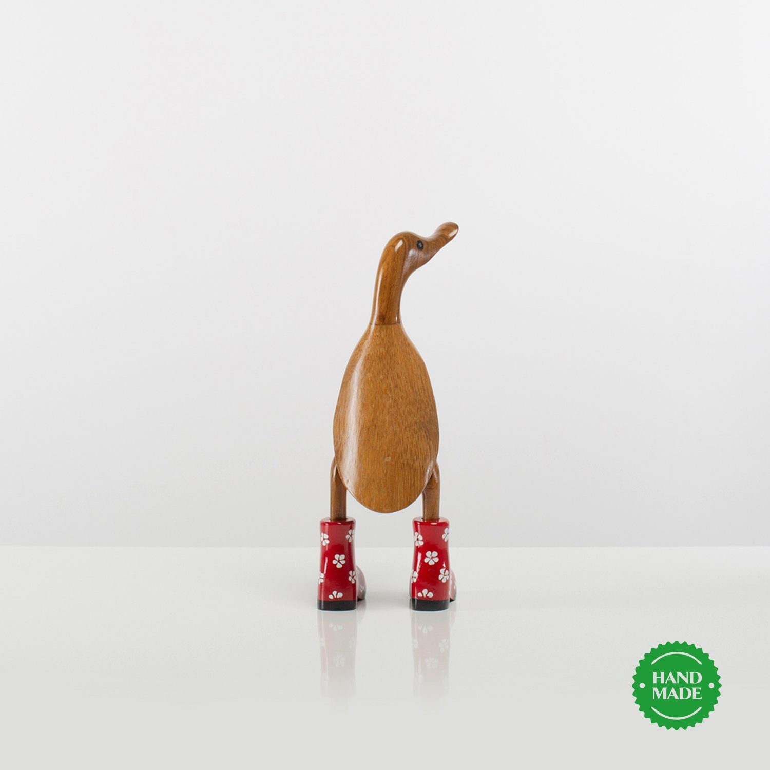 3 Dekoration Geschenk (3-er Rikmani Ente Set), - Holzarten rot_geblümt Dekofigur Handgefertigte Holz Stiefel aus Holzfigur