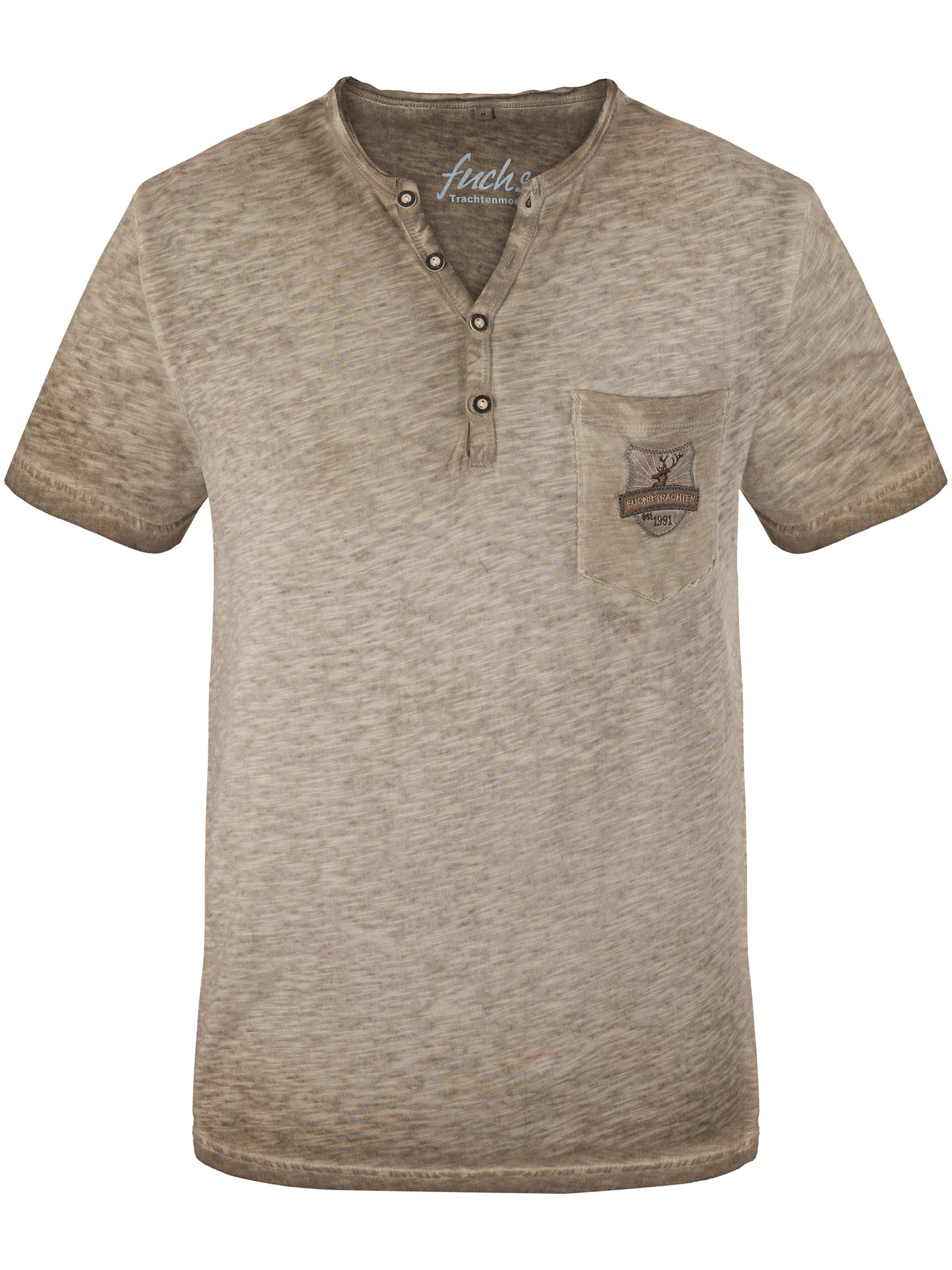 T-Shirt FUCHS 100 % T-Shirt Baumwolle Trachten aus Theo sand