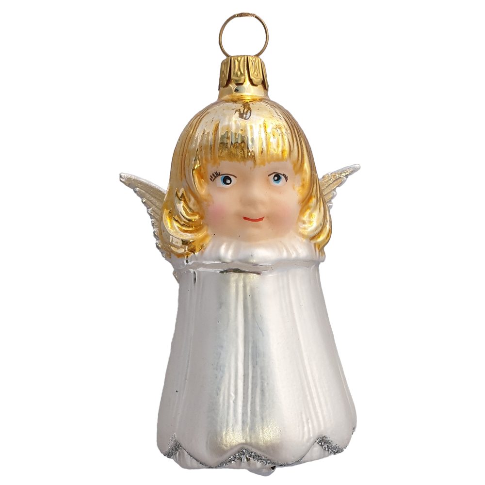 Schatzhauser Christbaumschmuck Glocke, Engelsglocke silberweiß 9cm (1-tlg), mundgeblasen, handbemalt