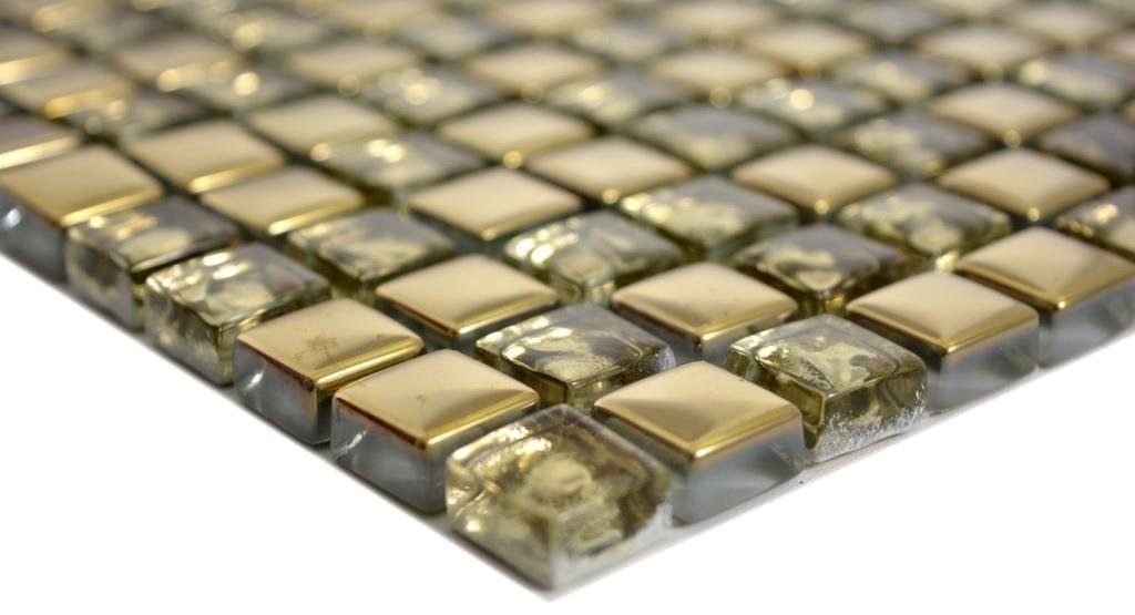 Mosani Mosaikfliesen Glasmosaik Crystal Mosaikfliesen Matten 10 glänzend / gold