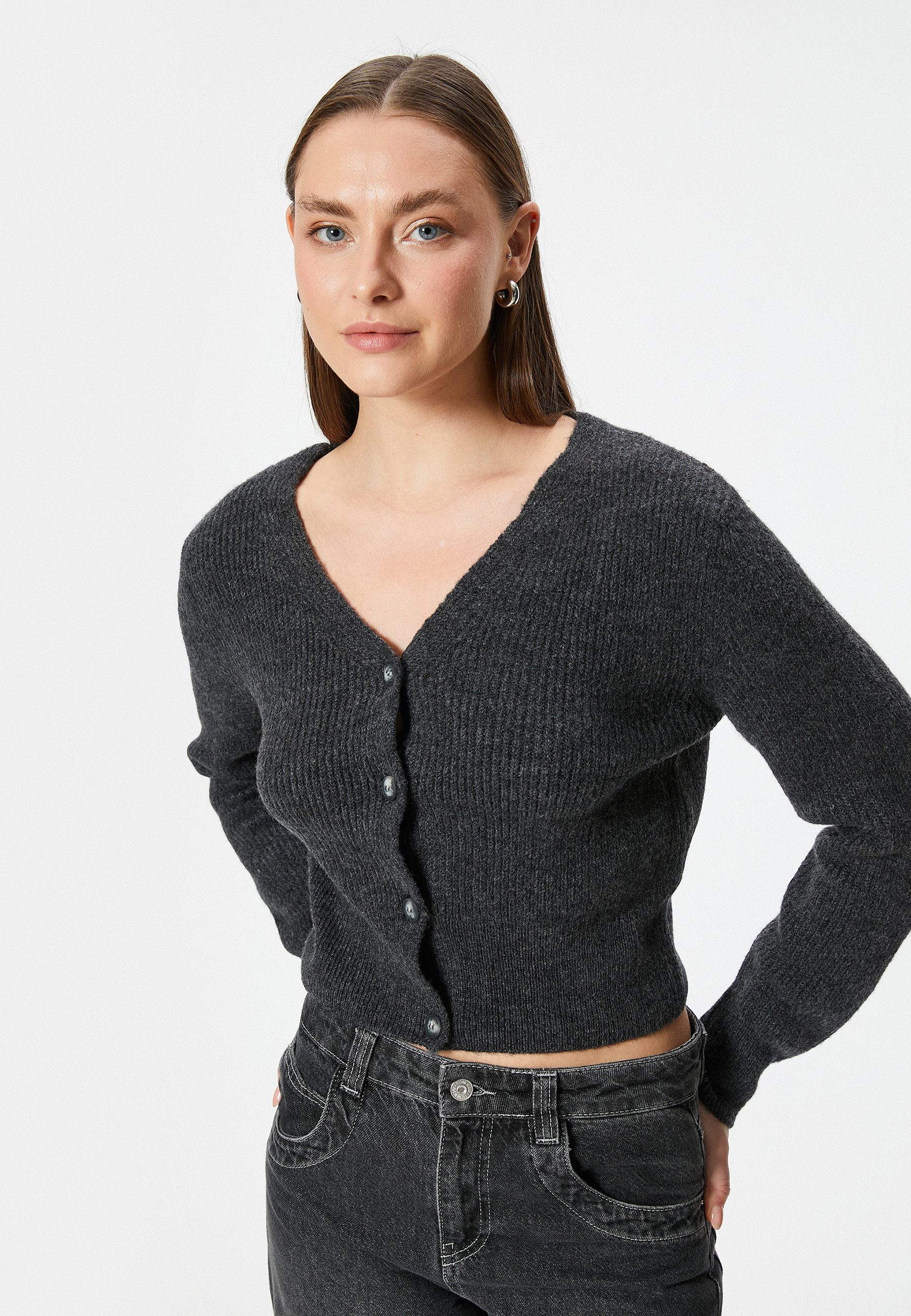 Koton Cardigan V-Kragen Mit Knöpfen