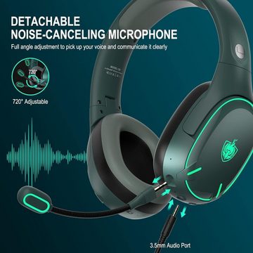 PHOINIKAS Wireless, Bluetooth Headset, Bluetooth für Handy/Laptop Gaming-Headset (Lange Akkulaufzeit von bis zu 30 Stunden für endloses Spielvergnügen., 2.4Ghz Dongle Noise Cancelling Mikrofon, 30 Stunden Akku, LED Licht)